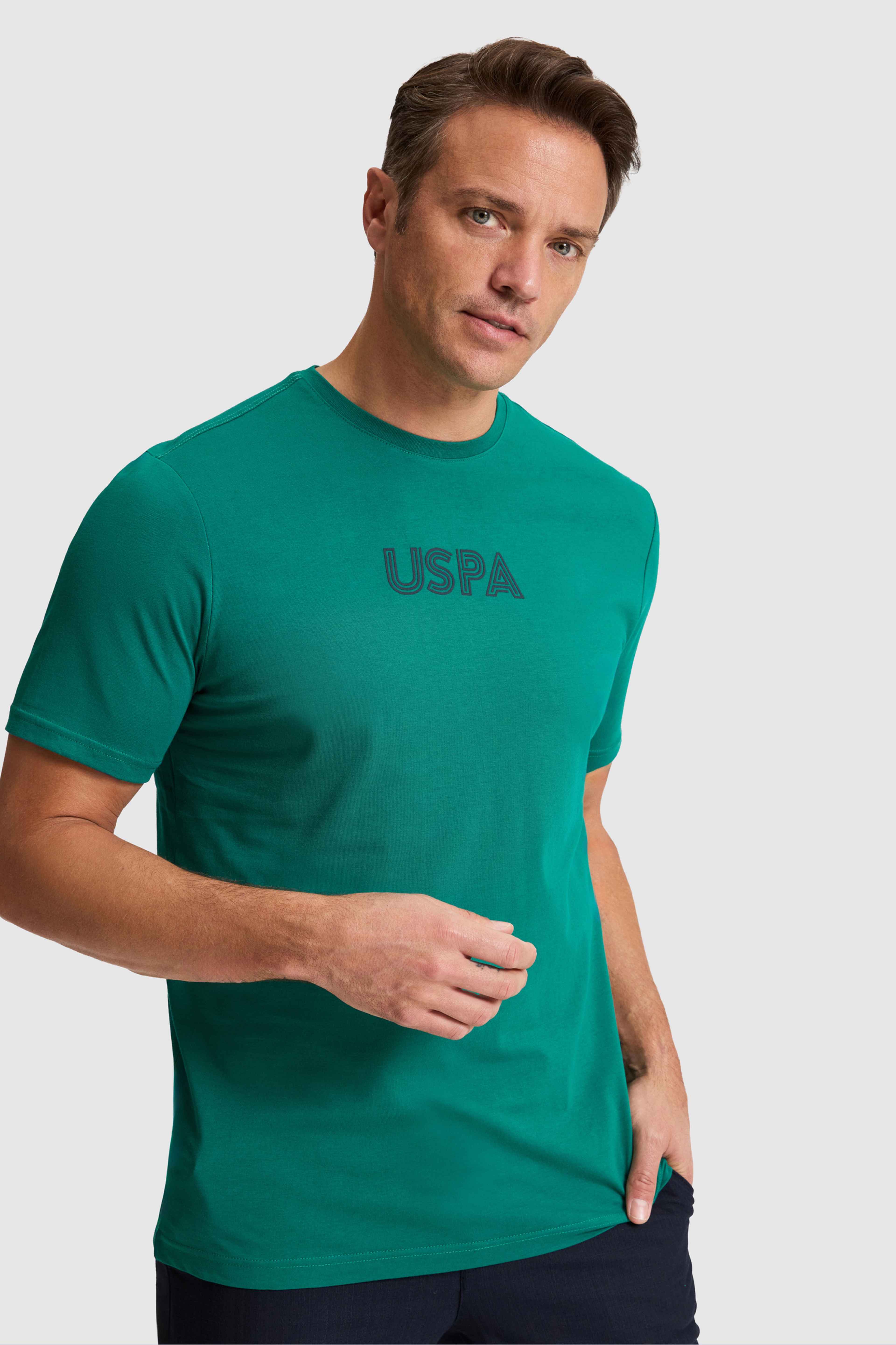 Erkek Koyu Yeşil Regular Fit Bisiklet Yaka Basic Tişört - Image 1
