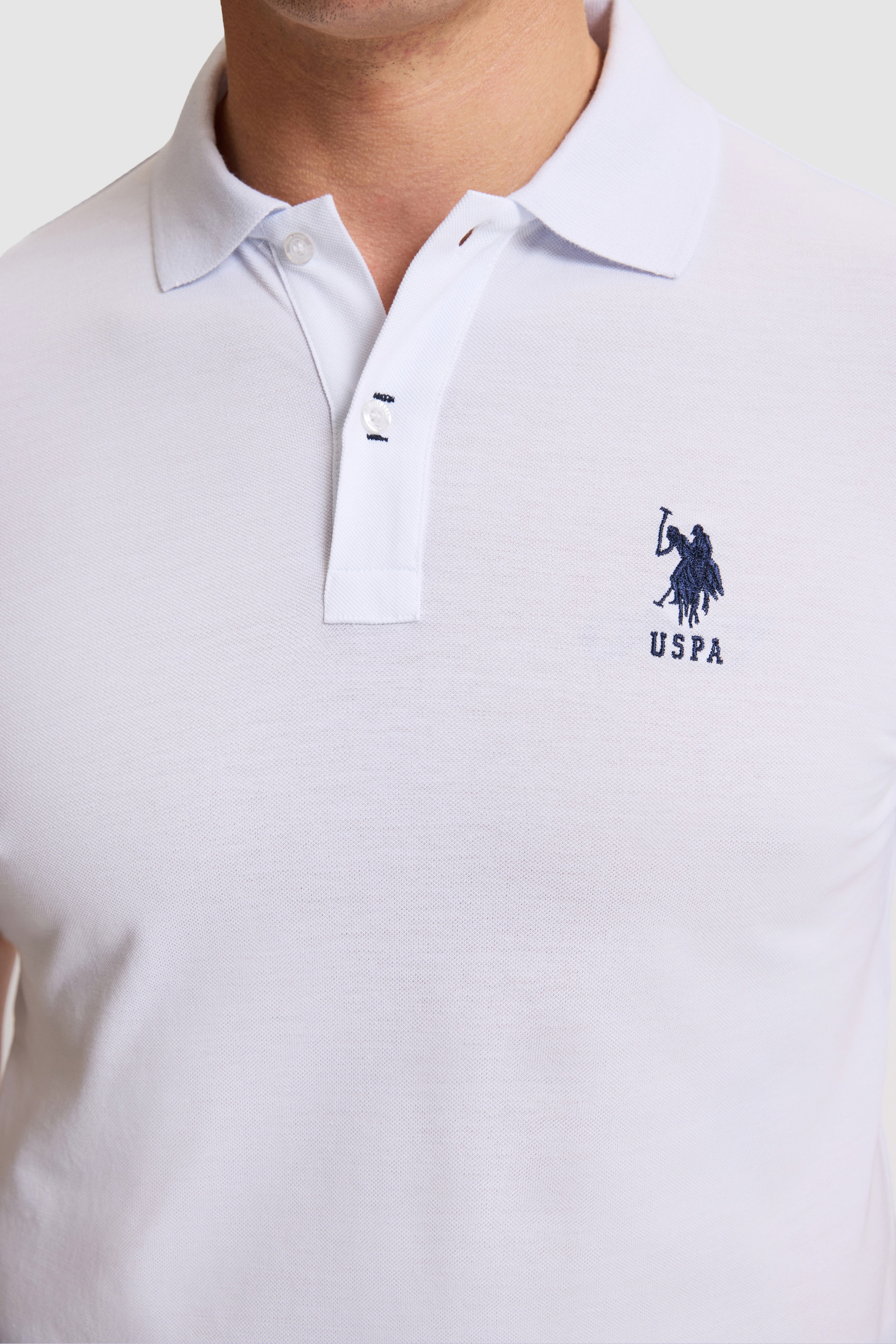 Erkek Beyaz Slim Fit Polo Yaka Basic Tişört - Image 6