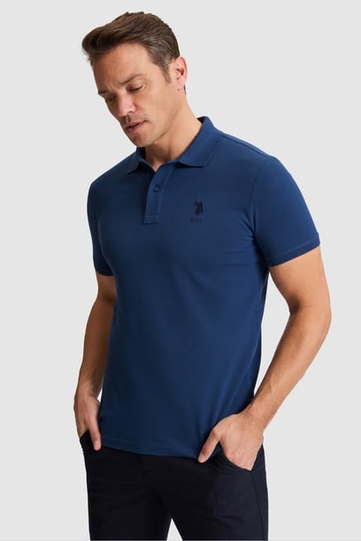 Erkek Açık Lacivert Slim Fit Polo Yaka Basic Tişört