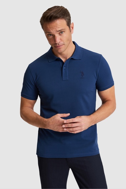 Erkek Açık Lacivert Slim Fit Polo Yaka Basic Tişört