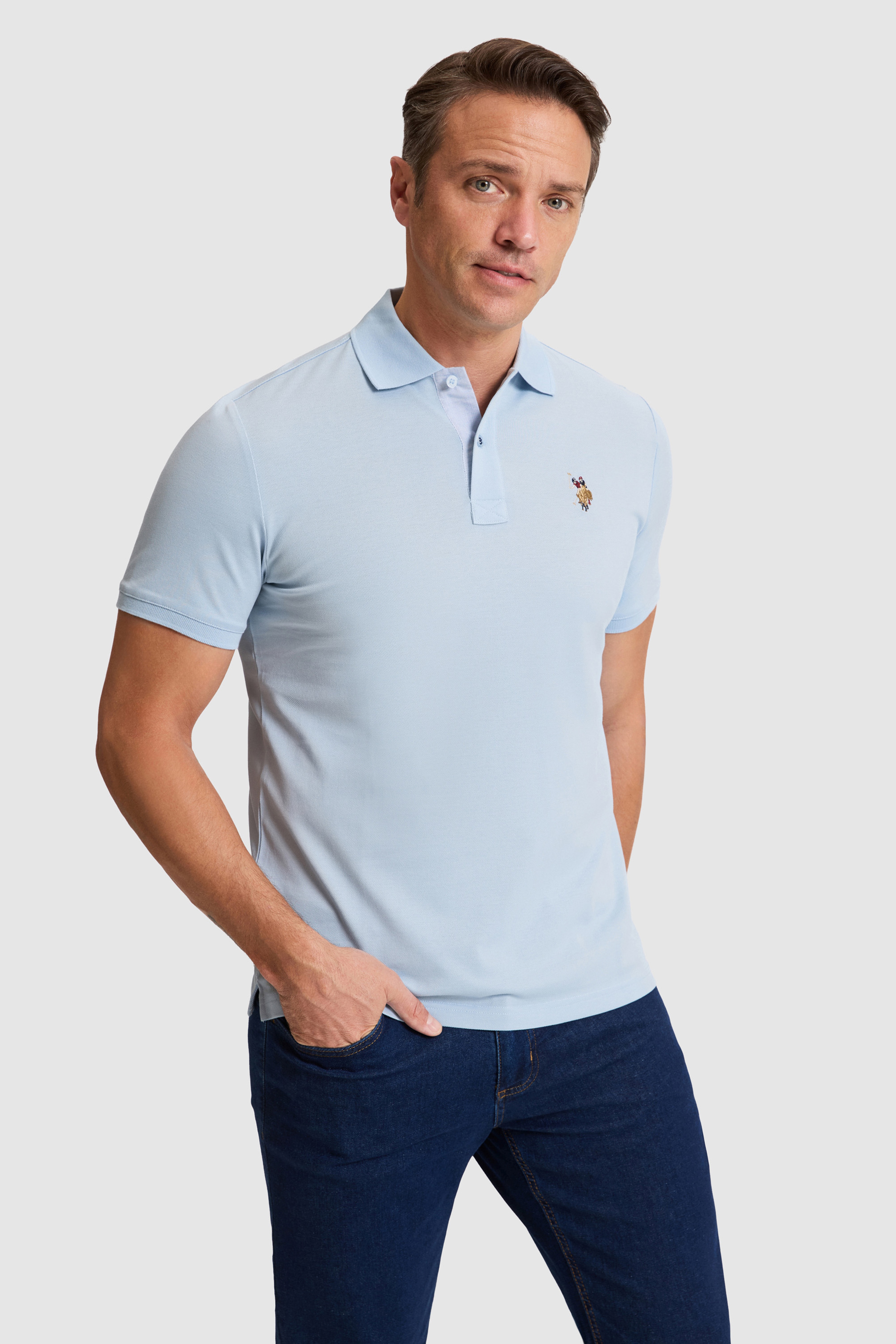Erkek Açık Mavi Regular Fit Polo Yaka Basic Tişört