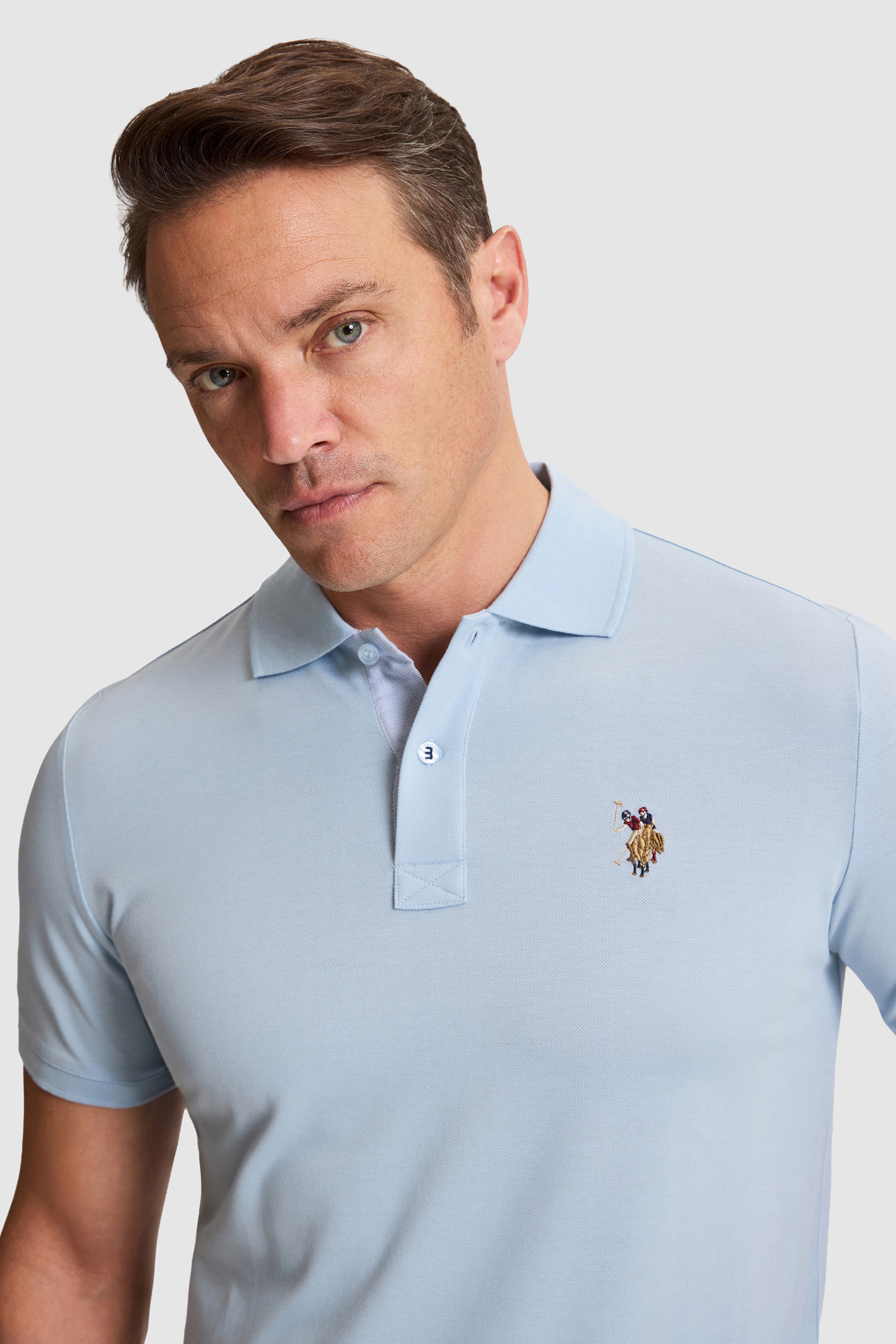 Erkek Açık Mavi Regular Fit Polo Yaka Basic Tişört - Image 2
