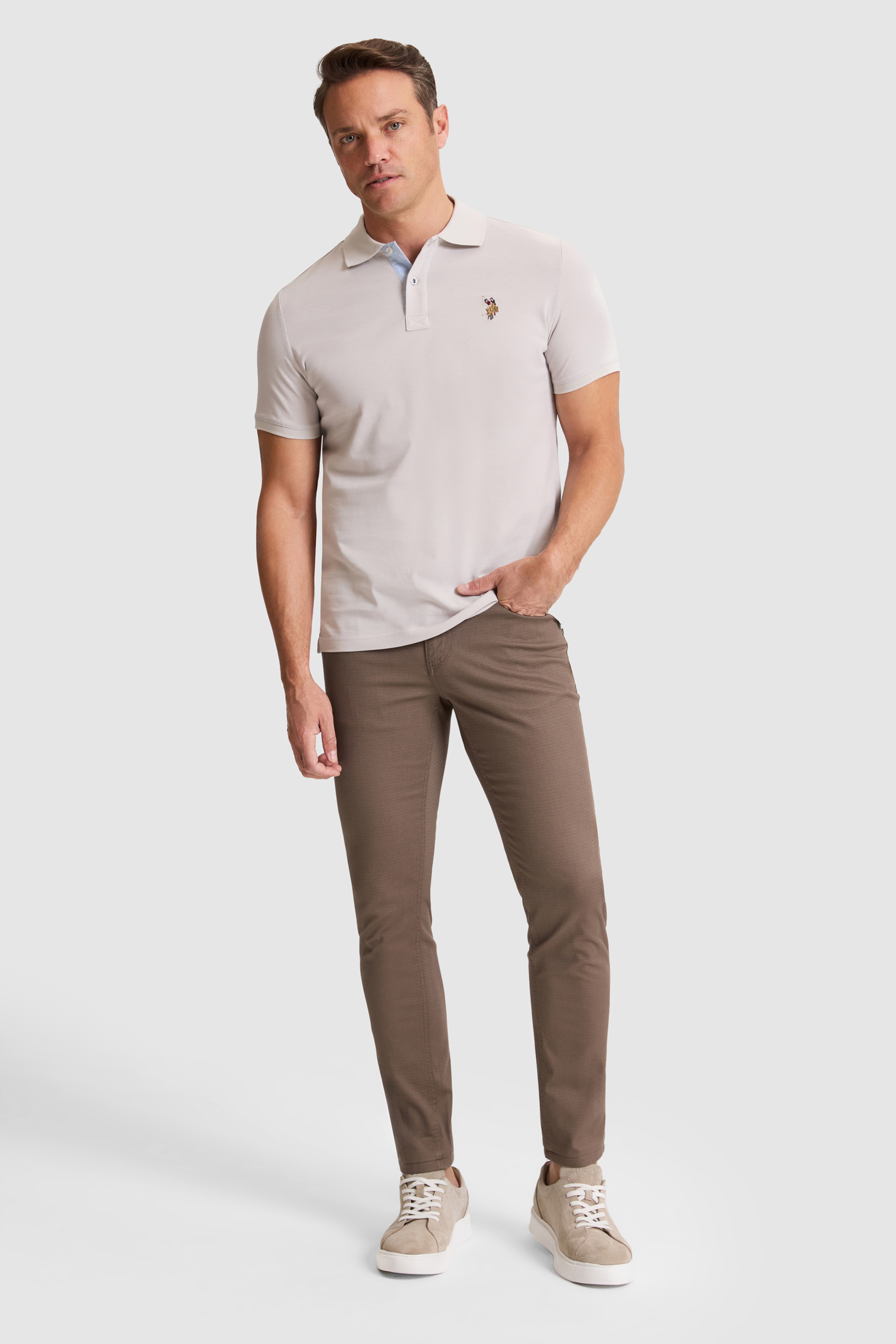 Erkek Açık Gri Regular Fit Polo Yaka Basic Tişört