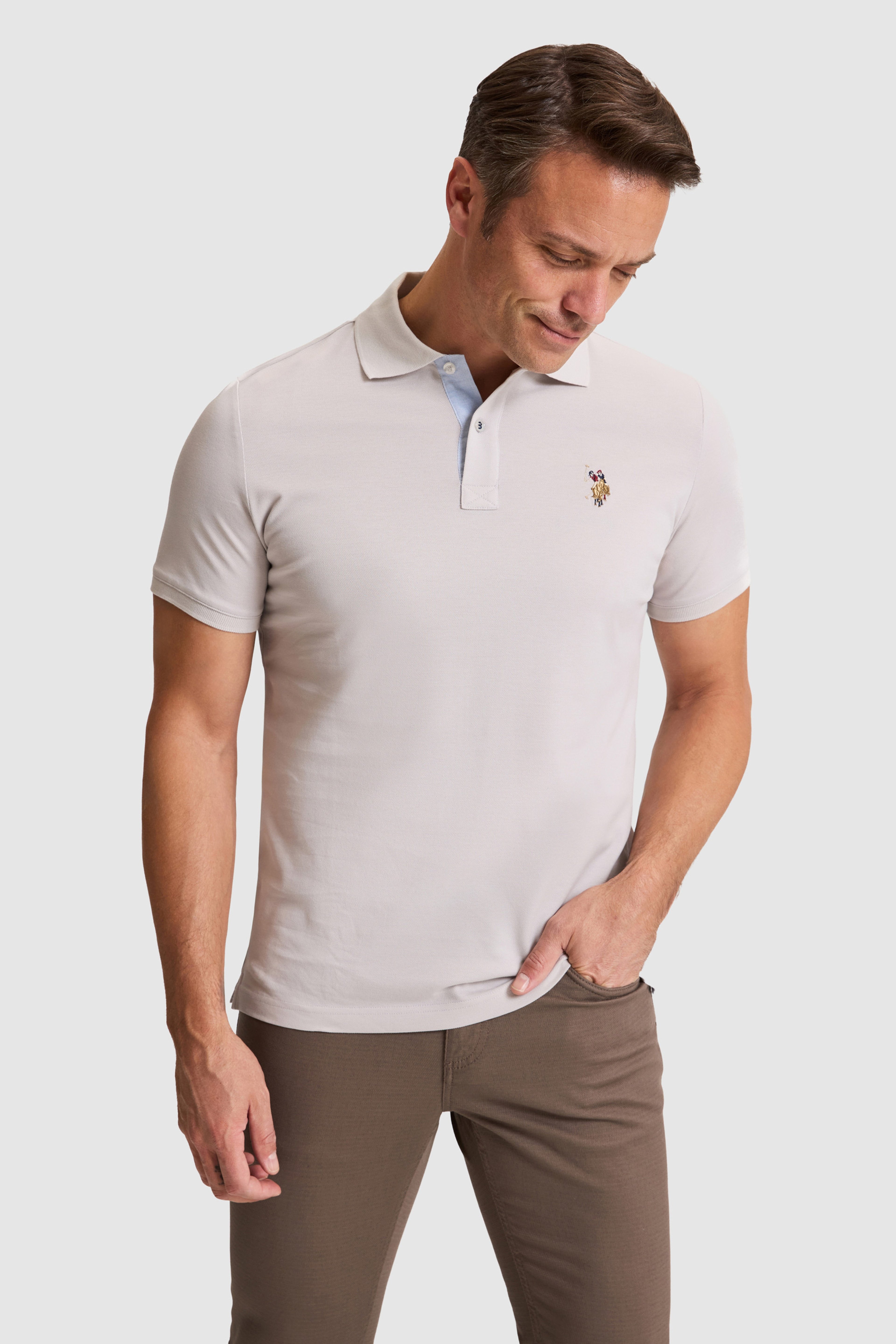 Erkek Açık Gri Regular Fit Polo Yaka Basic Tişört - Image 1