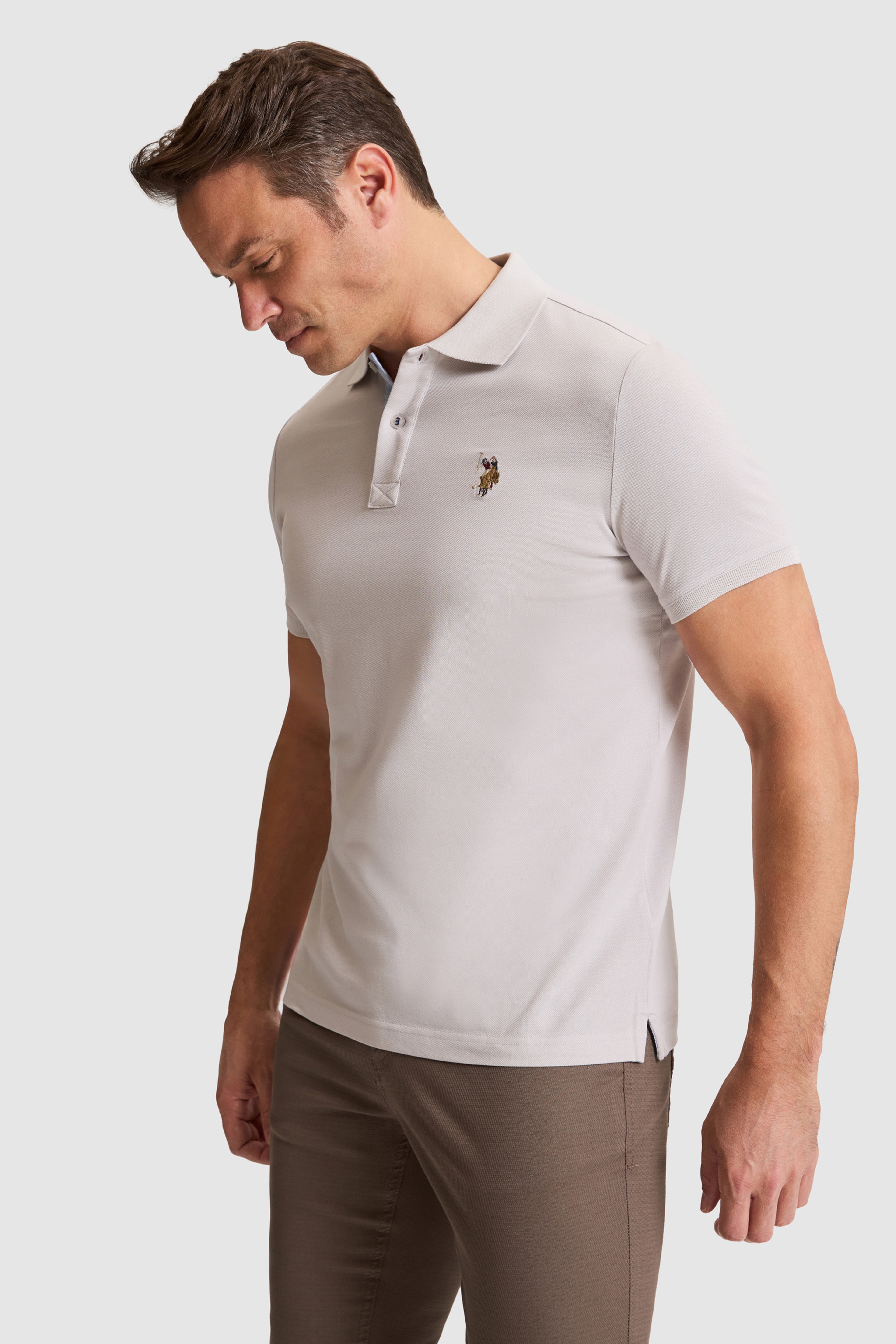 Erkek Açık Gri Regular Fit Polo Yaka Basic Tişört