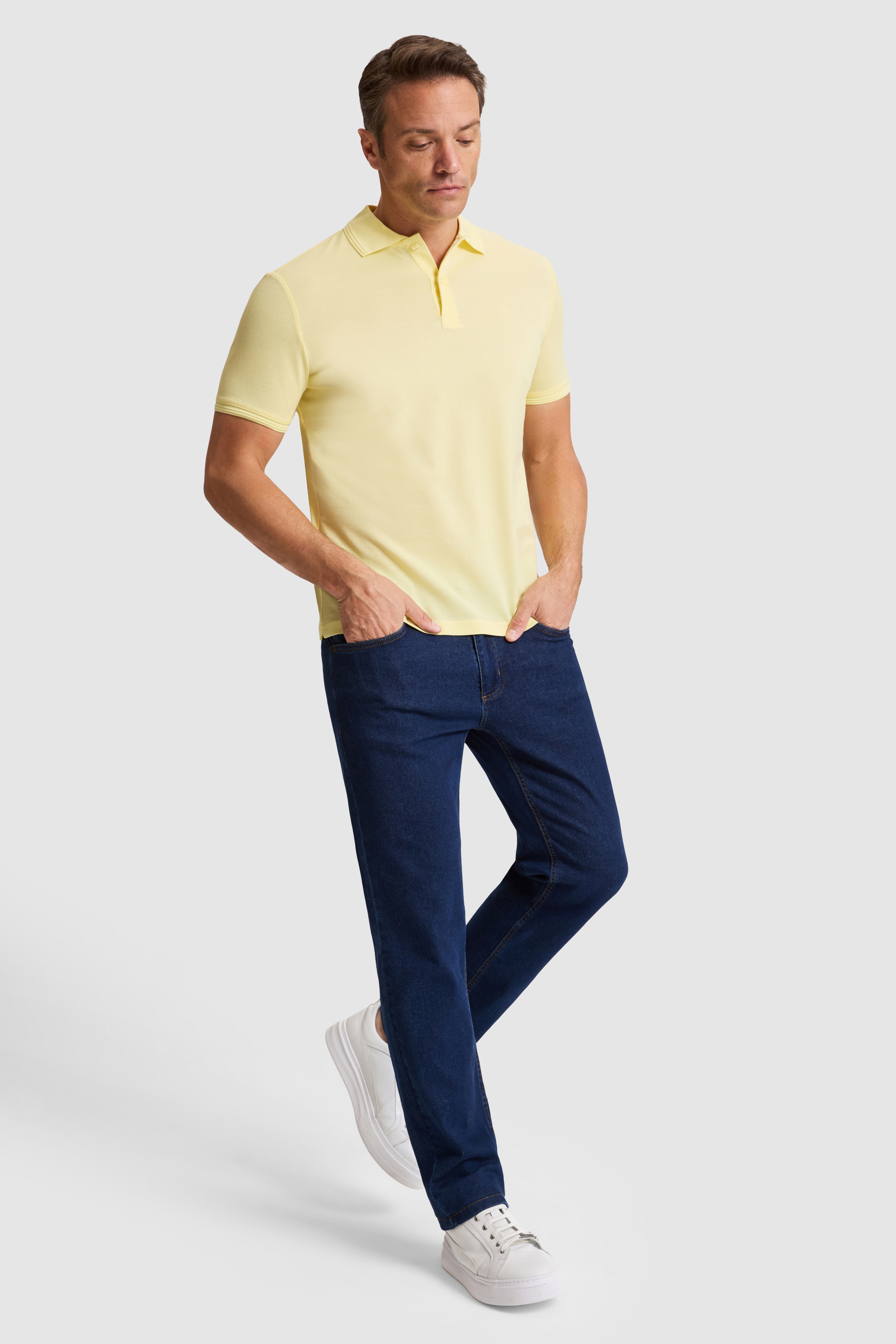Erkek Açık Sarı Regular Fit Polo Yaka Basic Tişört - Image 4