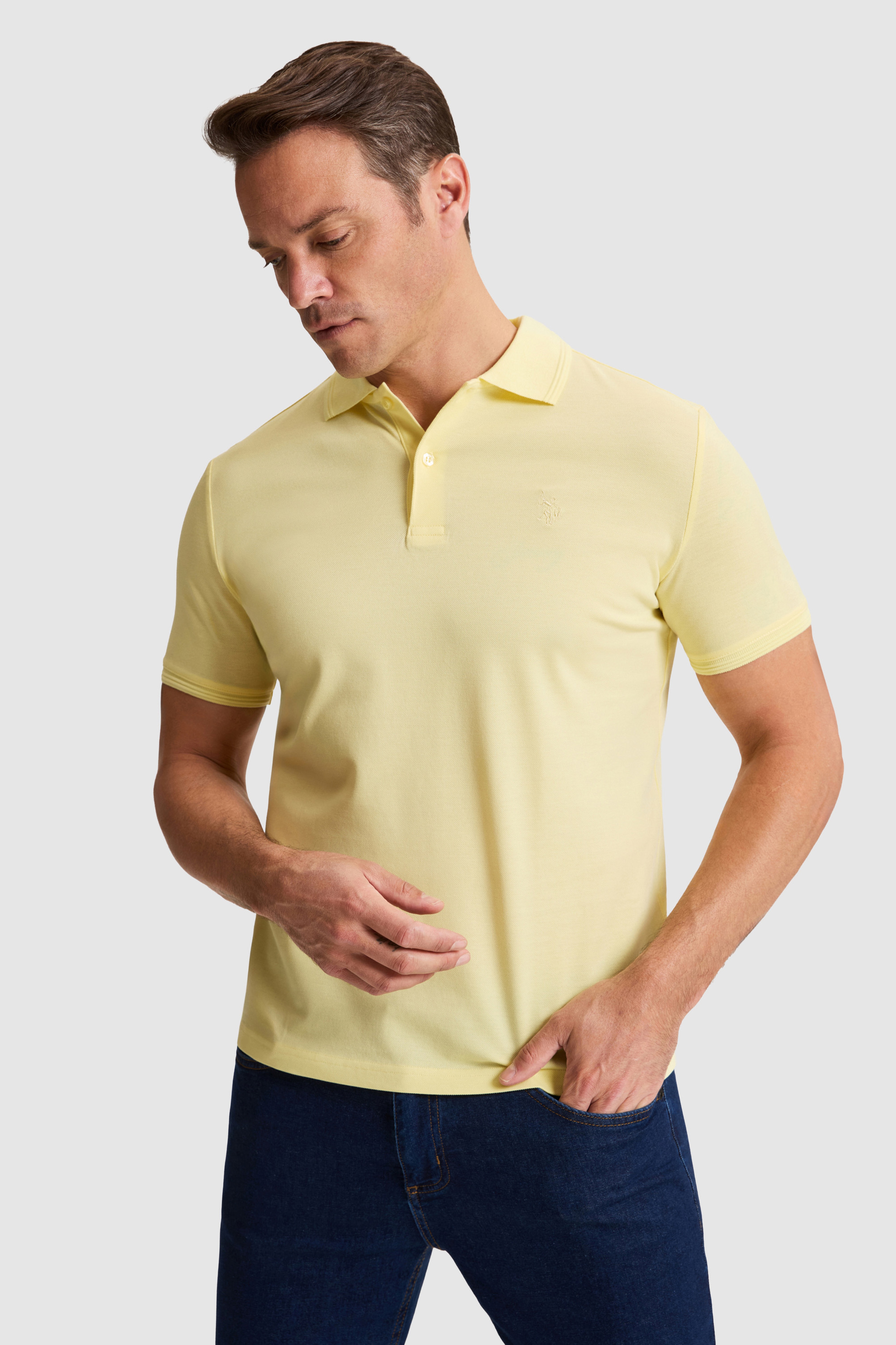 Erkek Açık Sarı Regular Fit Polo Yaka Basic Tişört - Image 3