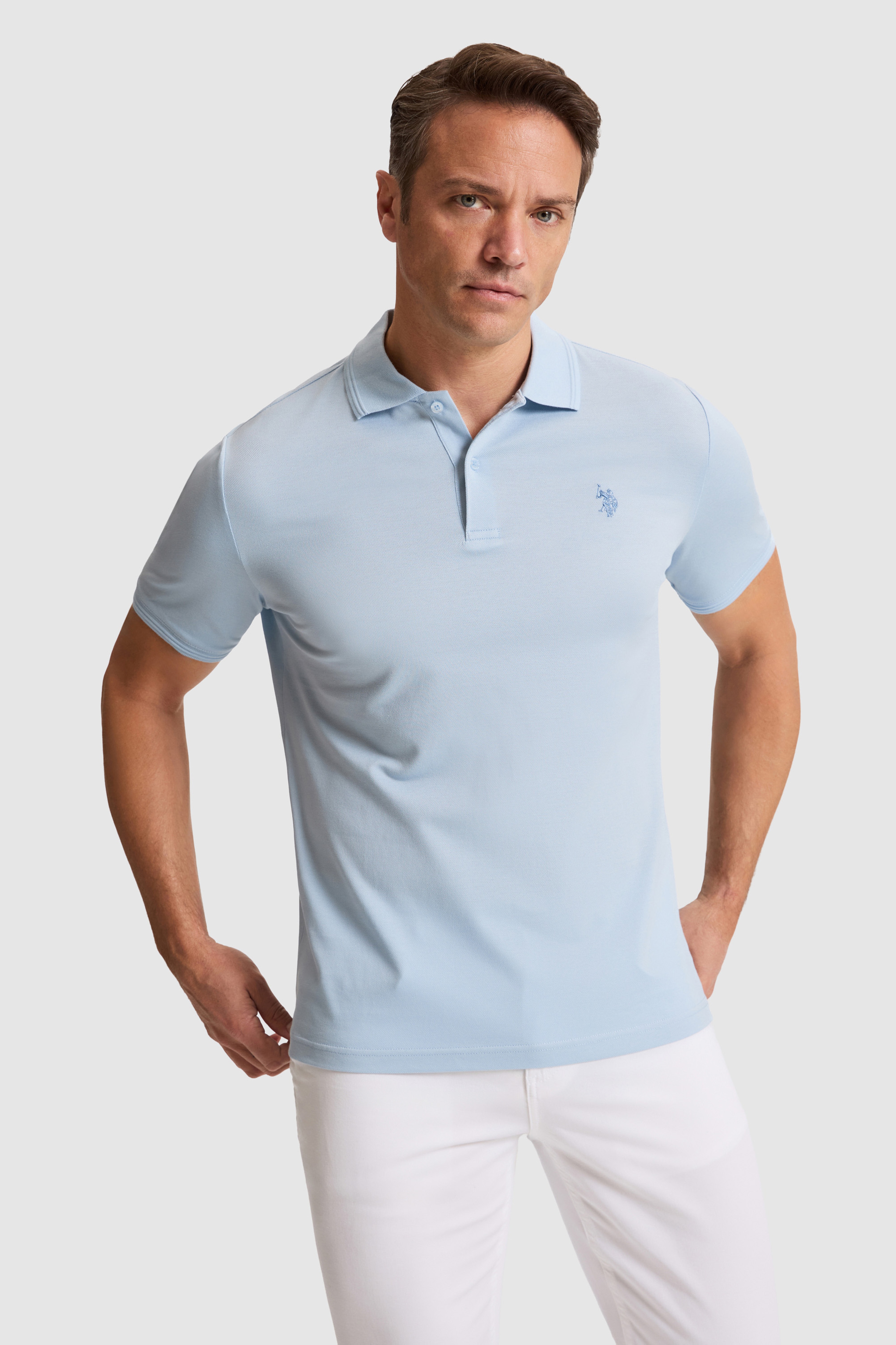 Erkek Açık Mavi Regular Fit Polo Yaka Basic Tişört
