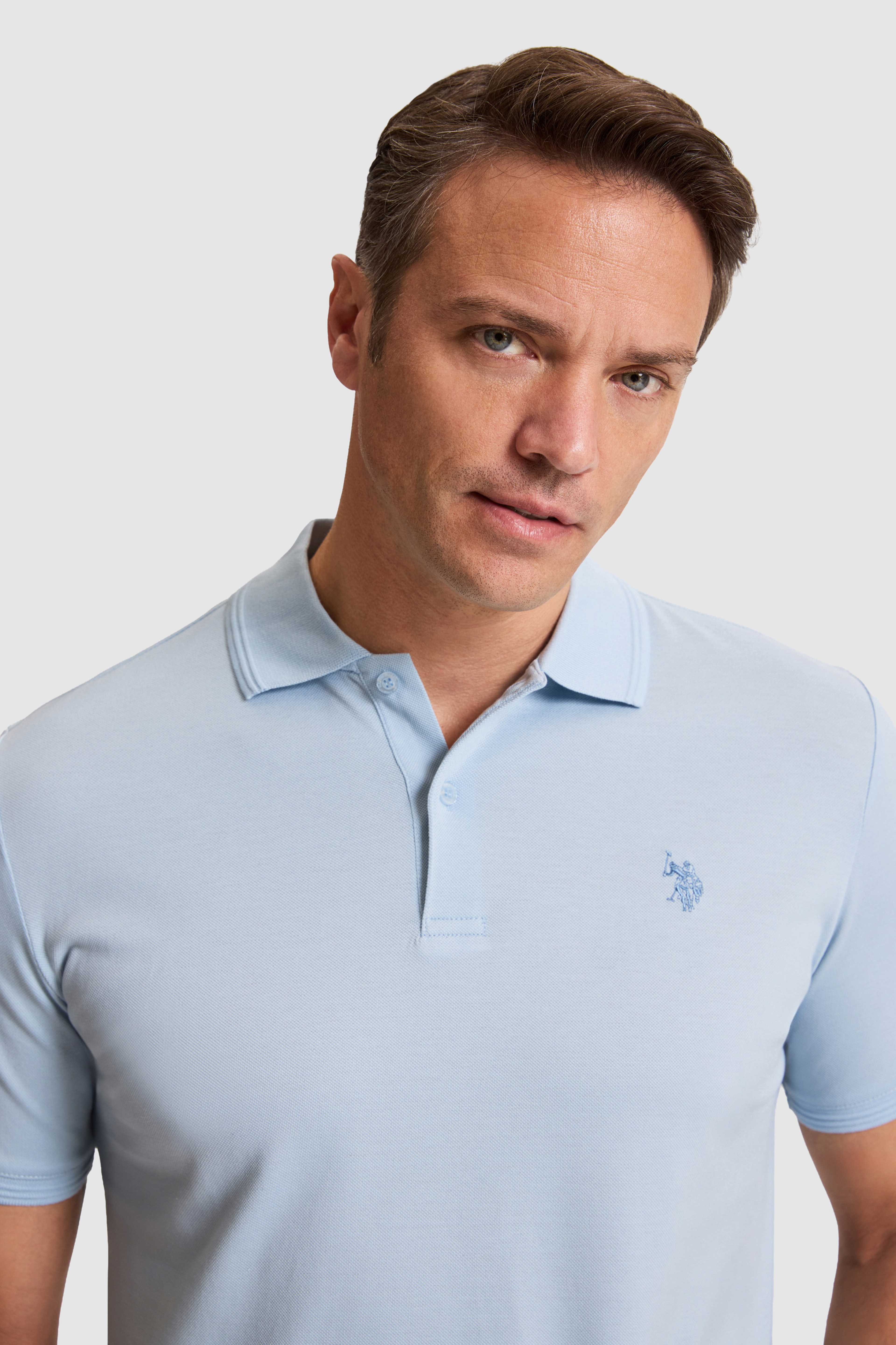 Erkek Açık Mavi Regular Fit Polo Yaka Basic Tişört - Image 2