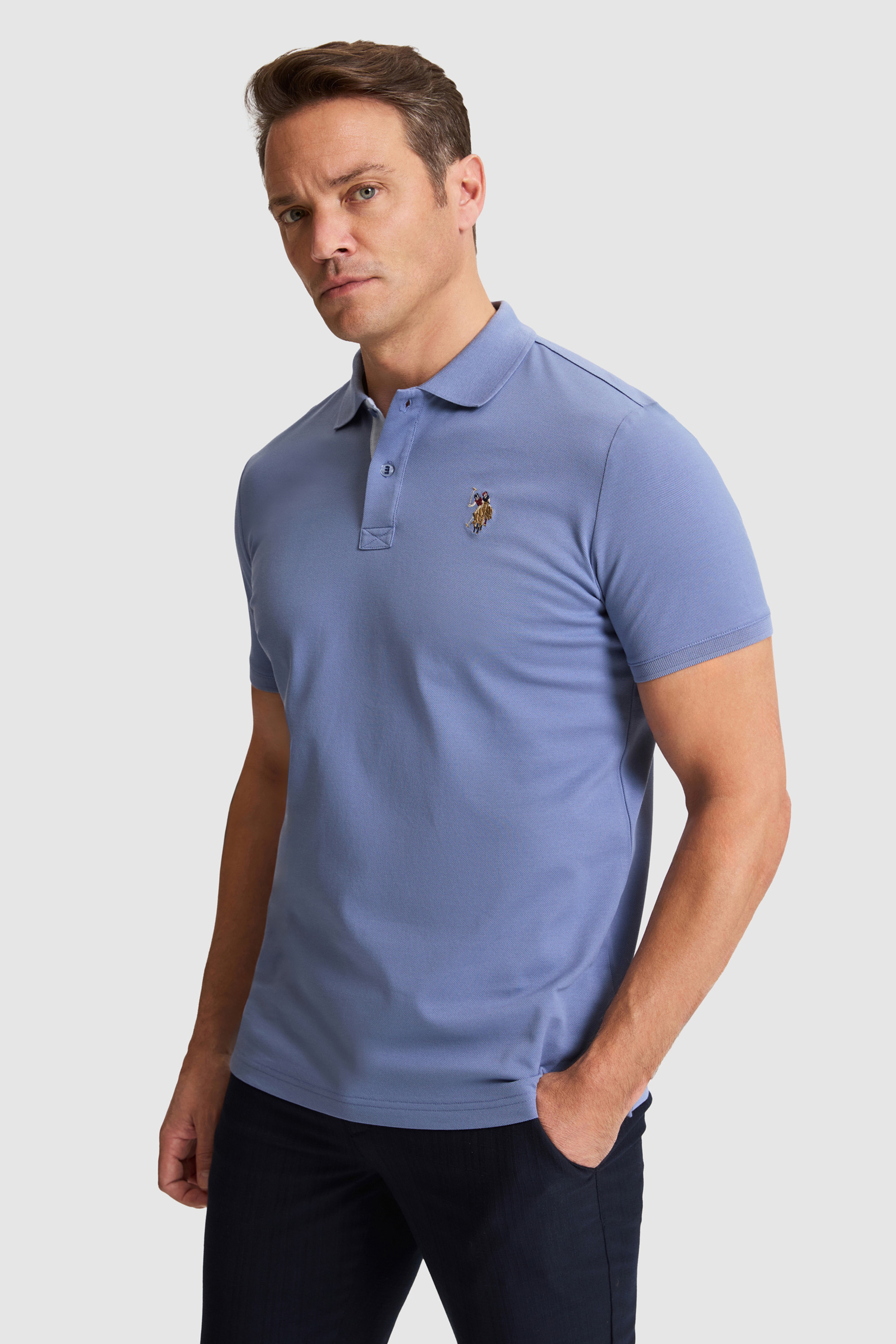 Erkek İndigo Regular Fit Polo Yaka Basic Tişört - Image 3