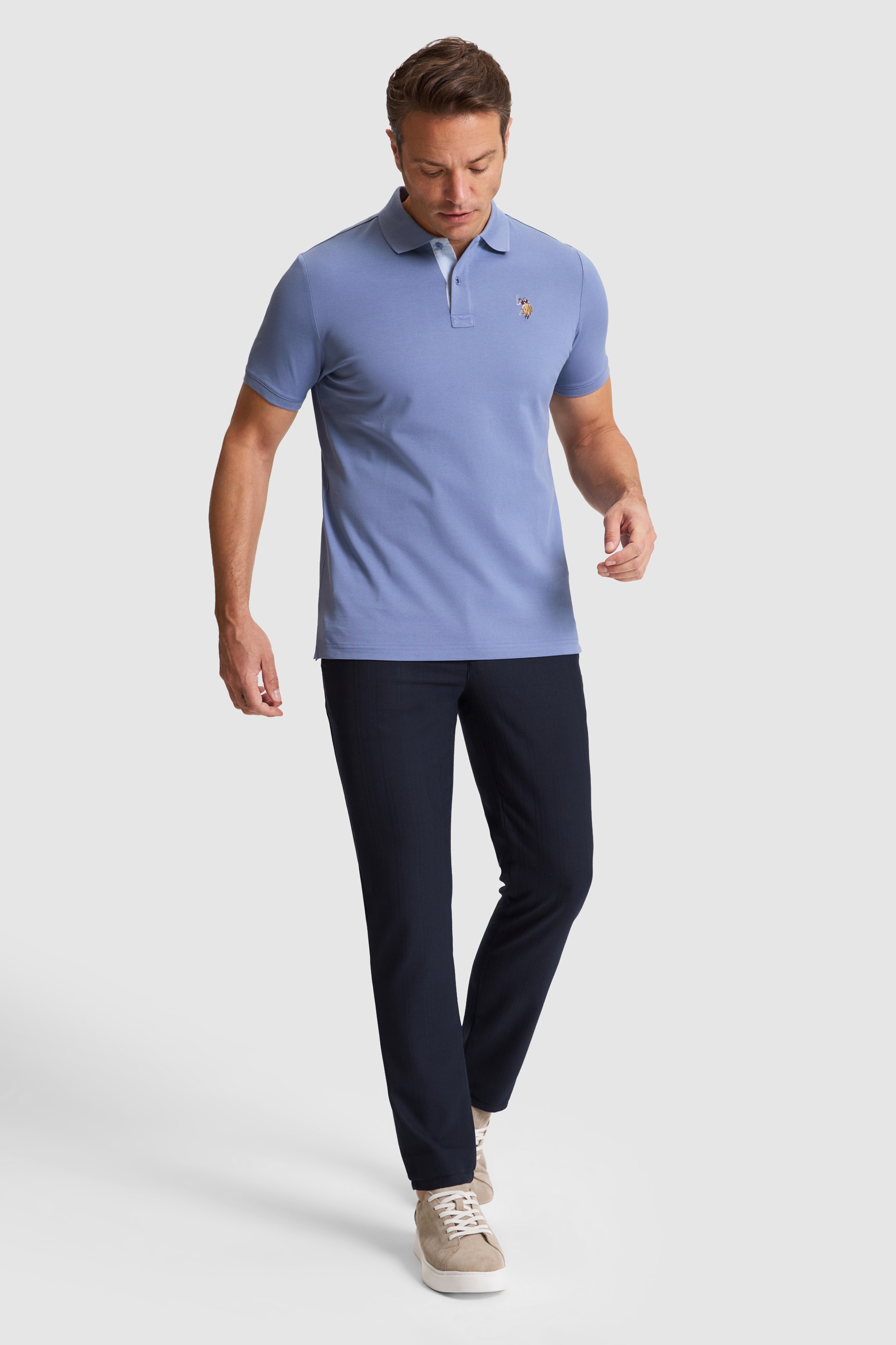 Erkek İndigo Regular Fit Polo Yaka Basic Tişört - Image 4