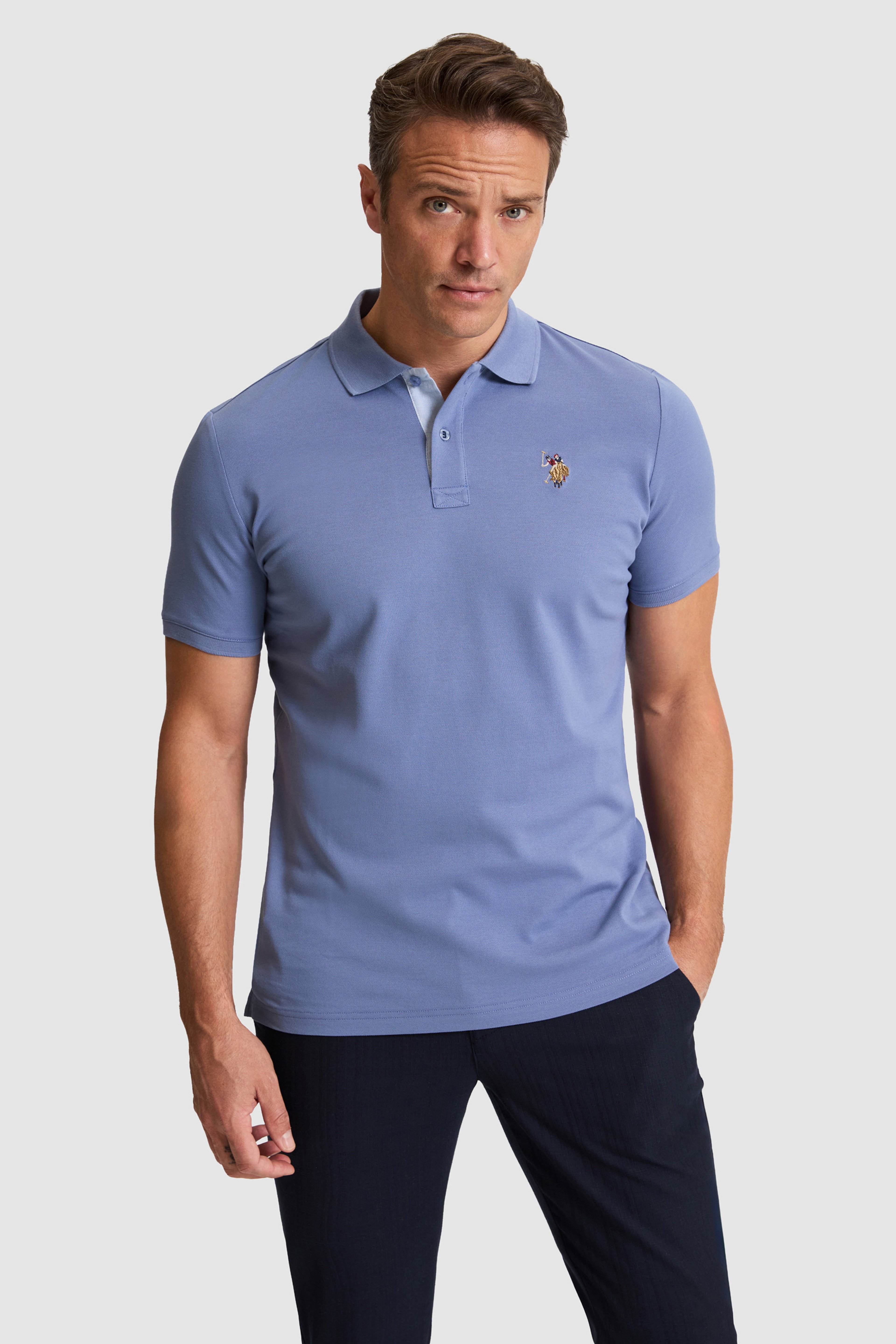 Erkek İndigo Regular Fit Polo Yaka Basic Tişört - Image 1