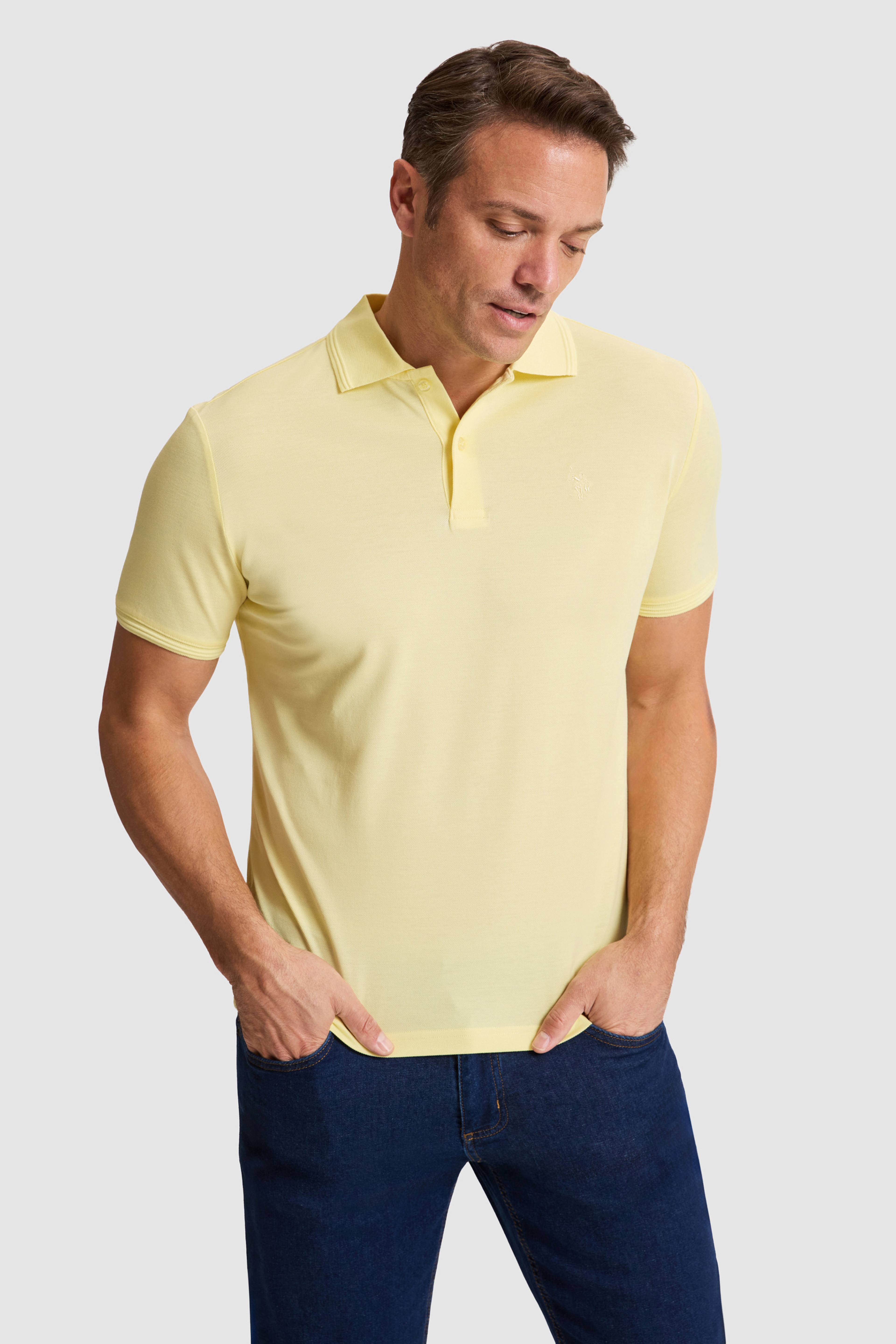 Erkek Açık Sarı Regular Fit Polo Yaka Basic Tişört
