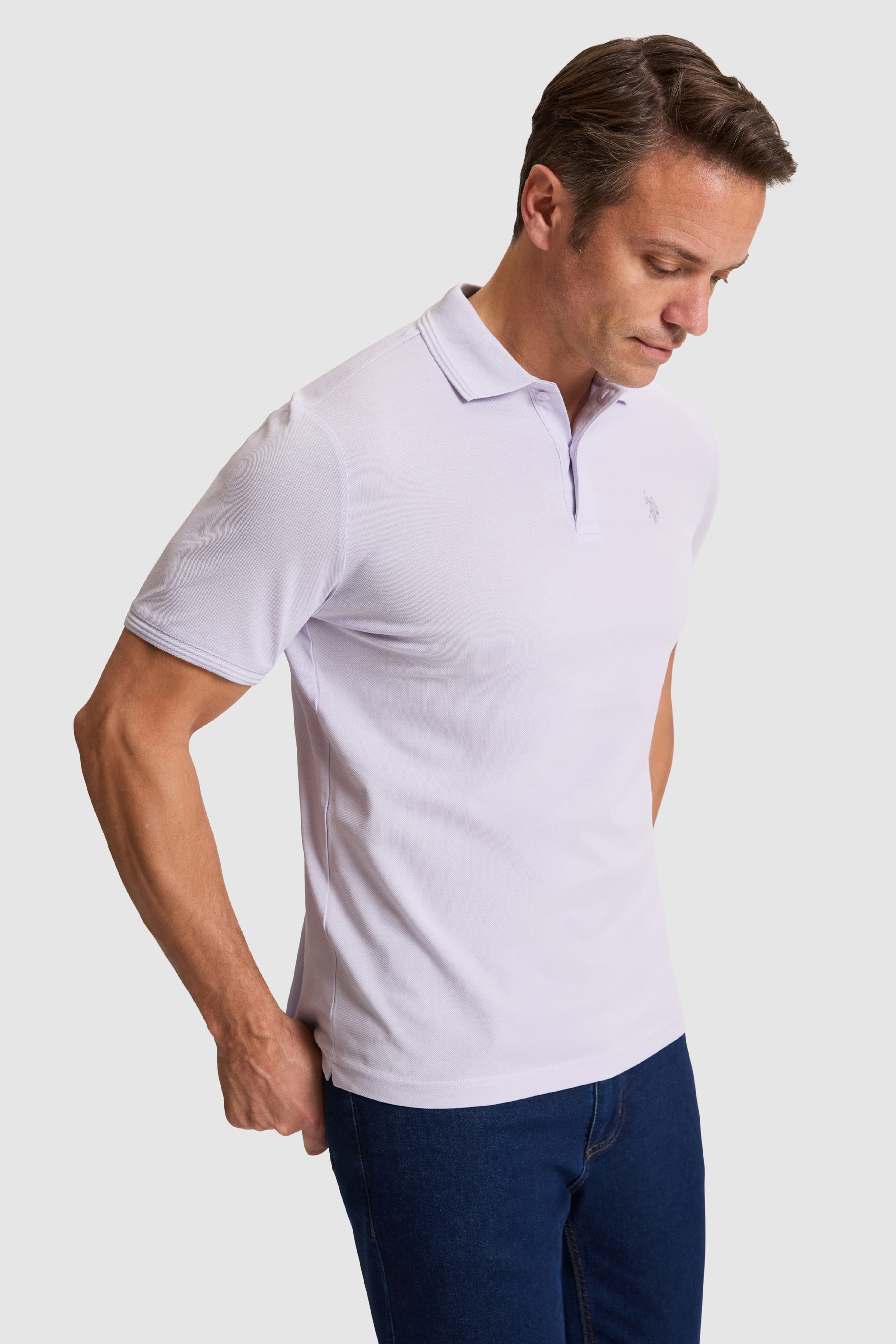 Erkek Lila Regular Fit Polo Yaka Basic Tişört - Image 3