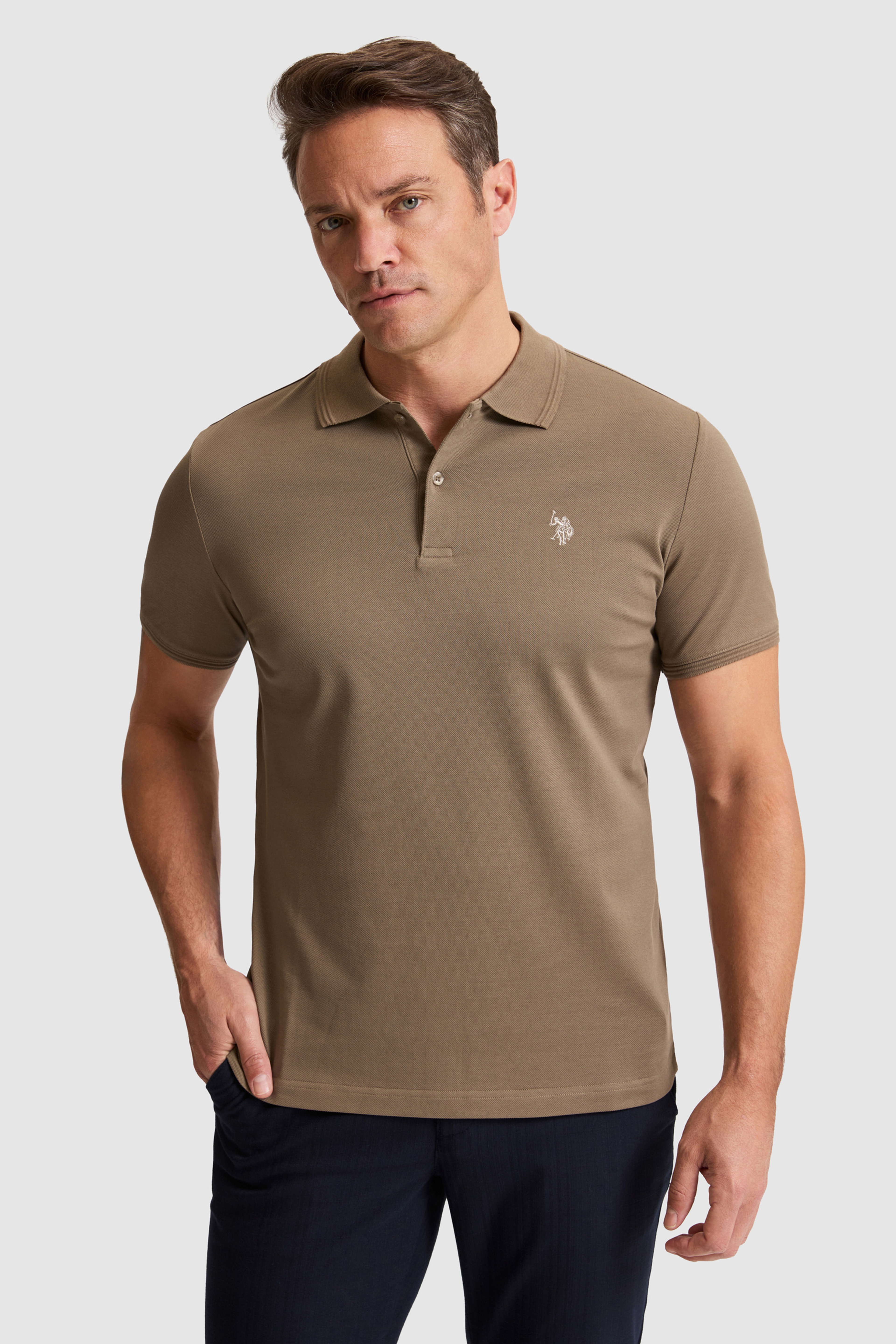Erkek Haki Regular Fit Polo Yaka Basic Tişört