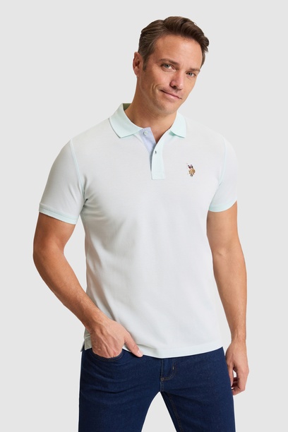 Erkek Su Yeşili Regular Fit Polo Yaka Basic Tişört