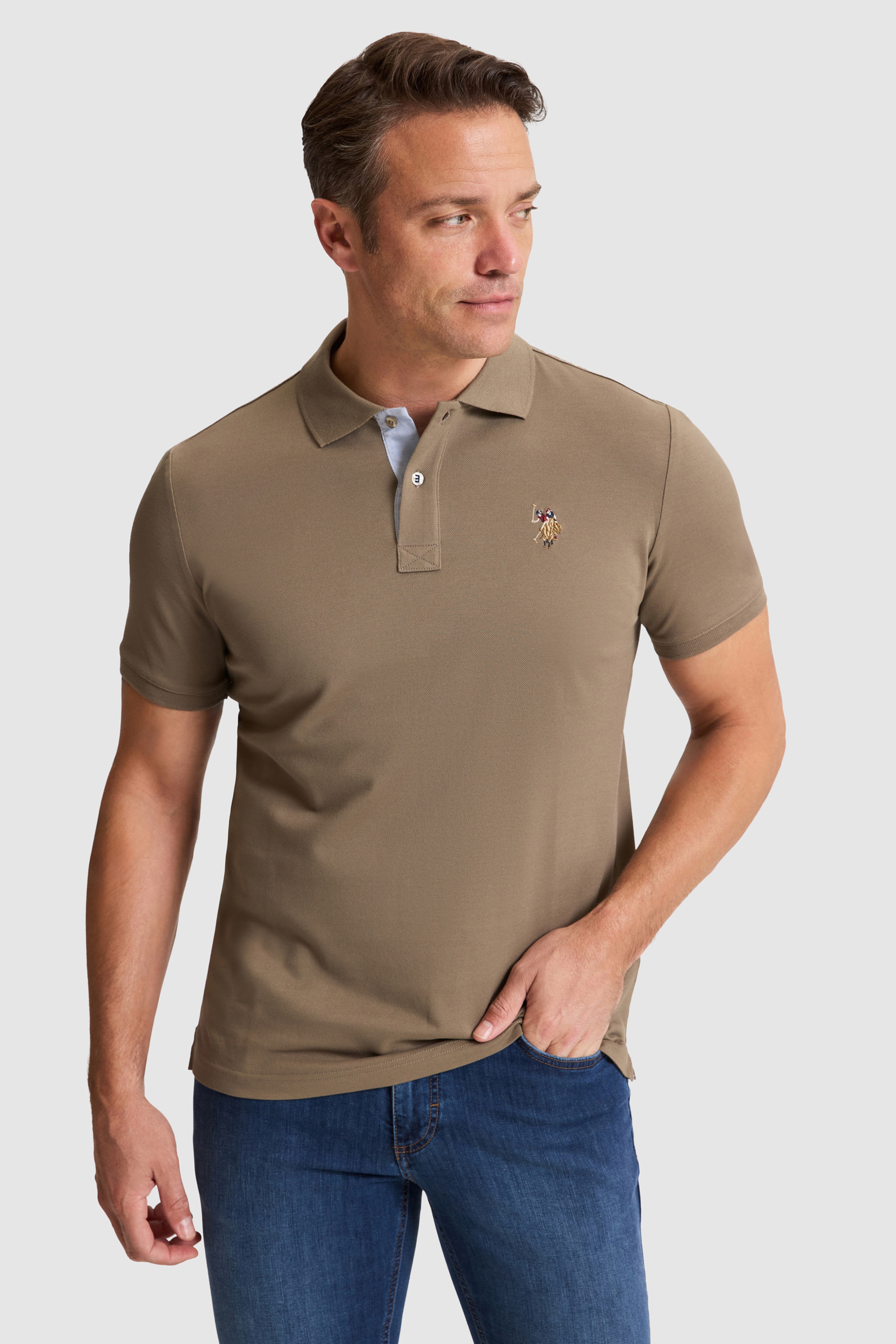 Erkek Haki Regular Fit Polo Yaka Basic Tişört - Image 1