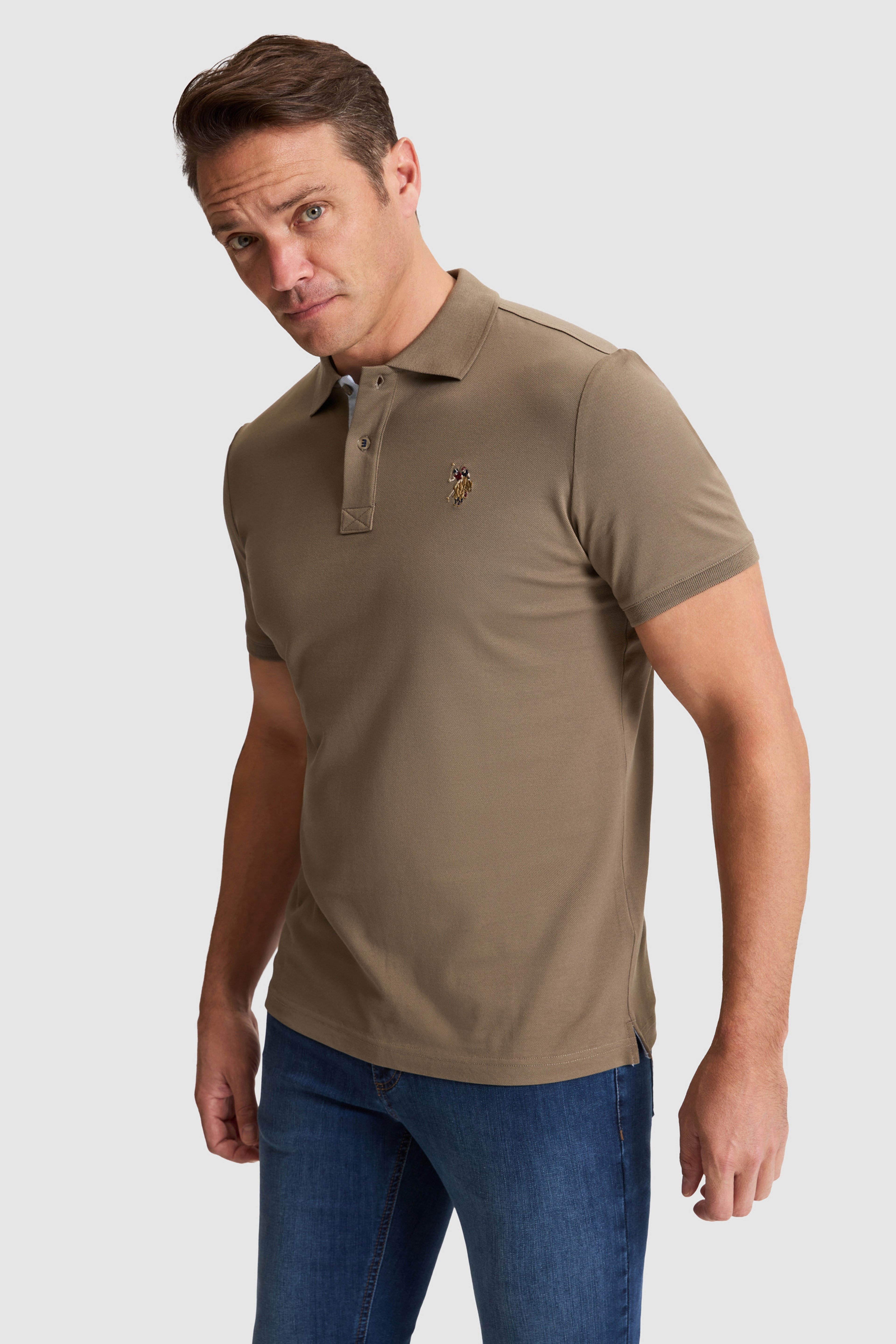 Erkek Haki Regular Fit Polo Yaka Basic Tişört