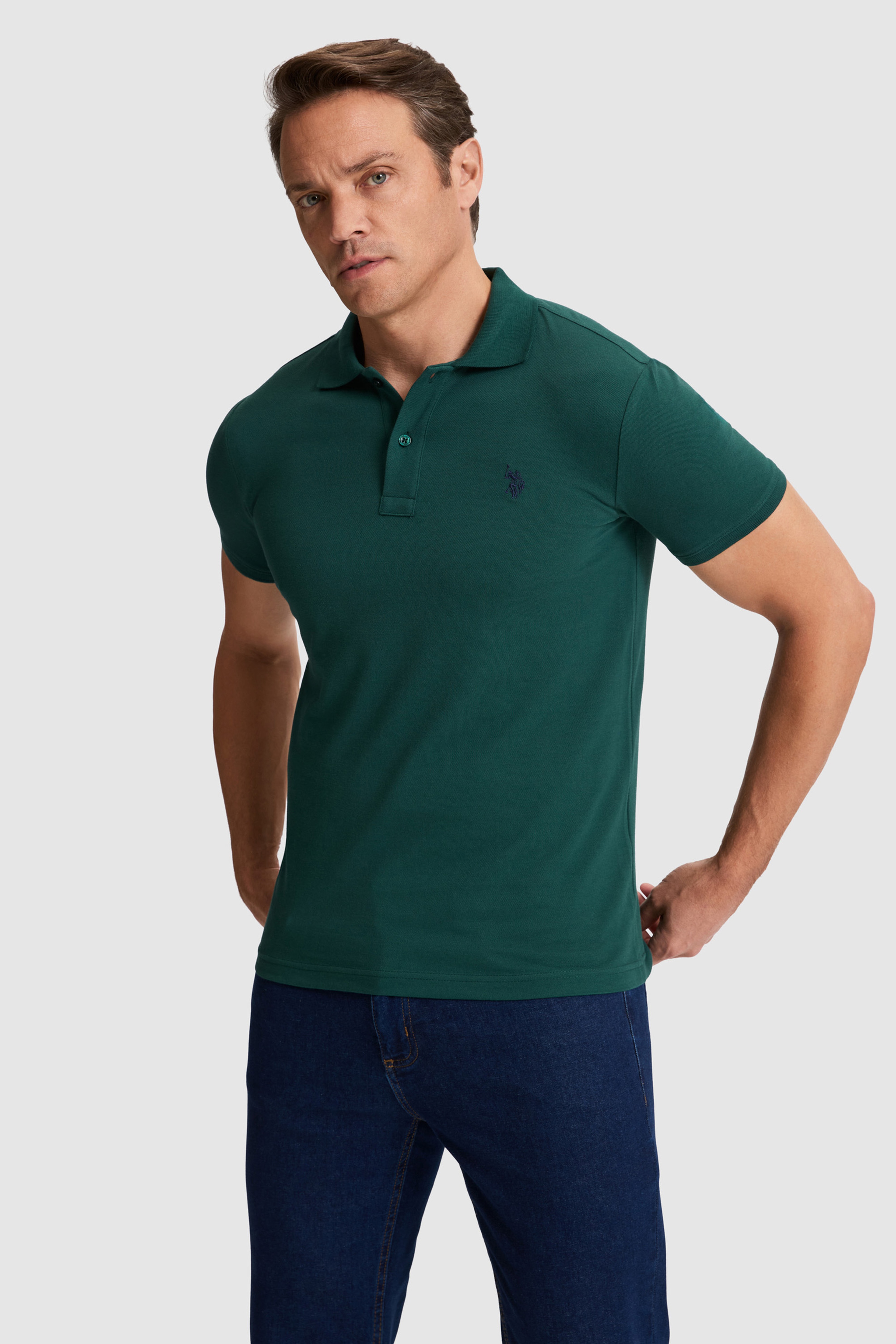 Erkek Koyu Yeşil Slim Fit Polo Yaka Basic Tişört - Image 3