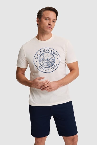 Erkek Krem Regular Fit Bisiklet YakaTişört