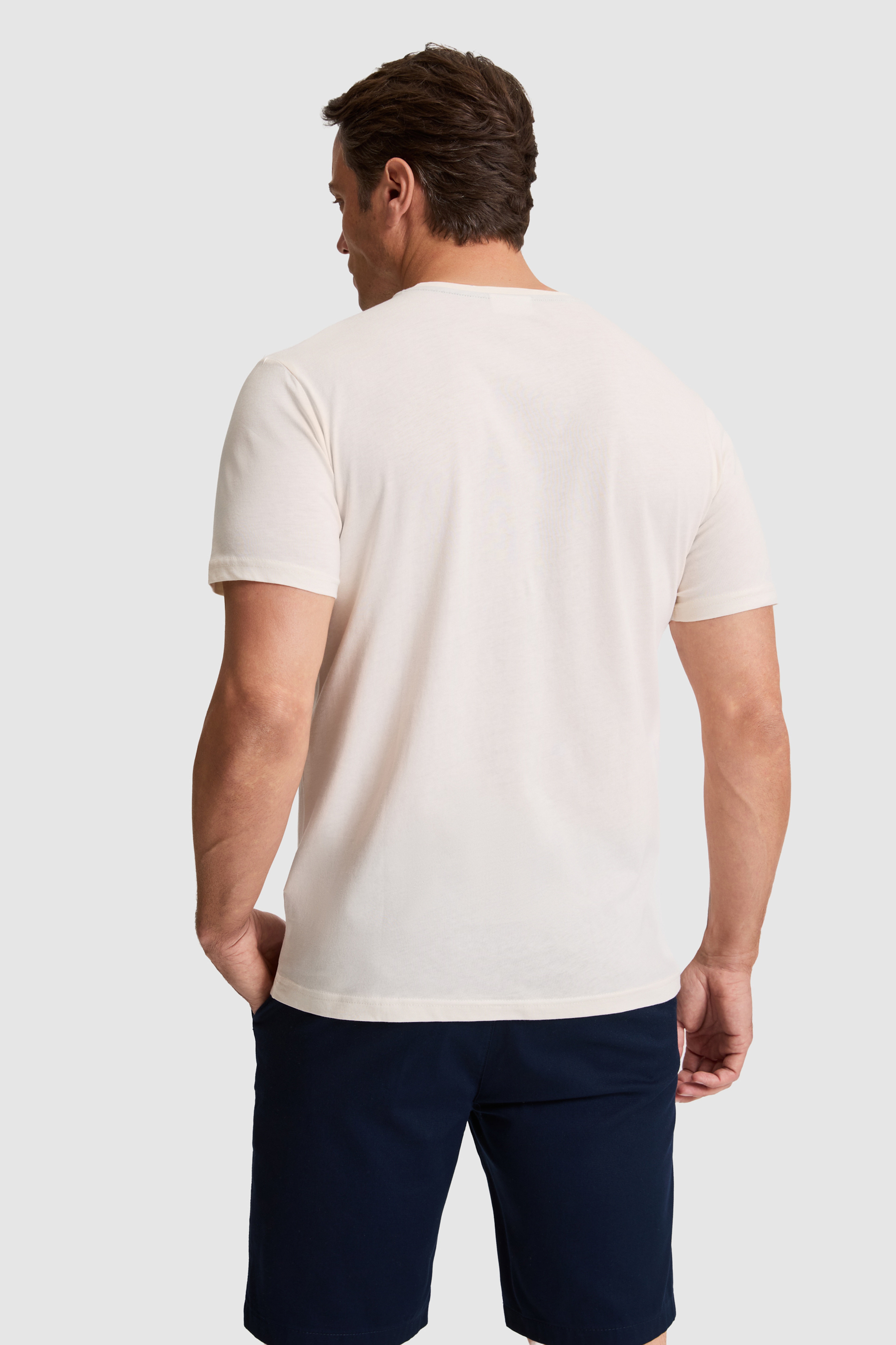 Erkek Krem Regular Fit Bisiklet YakaTişört - Image 5