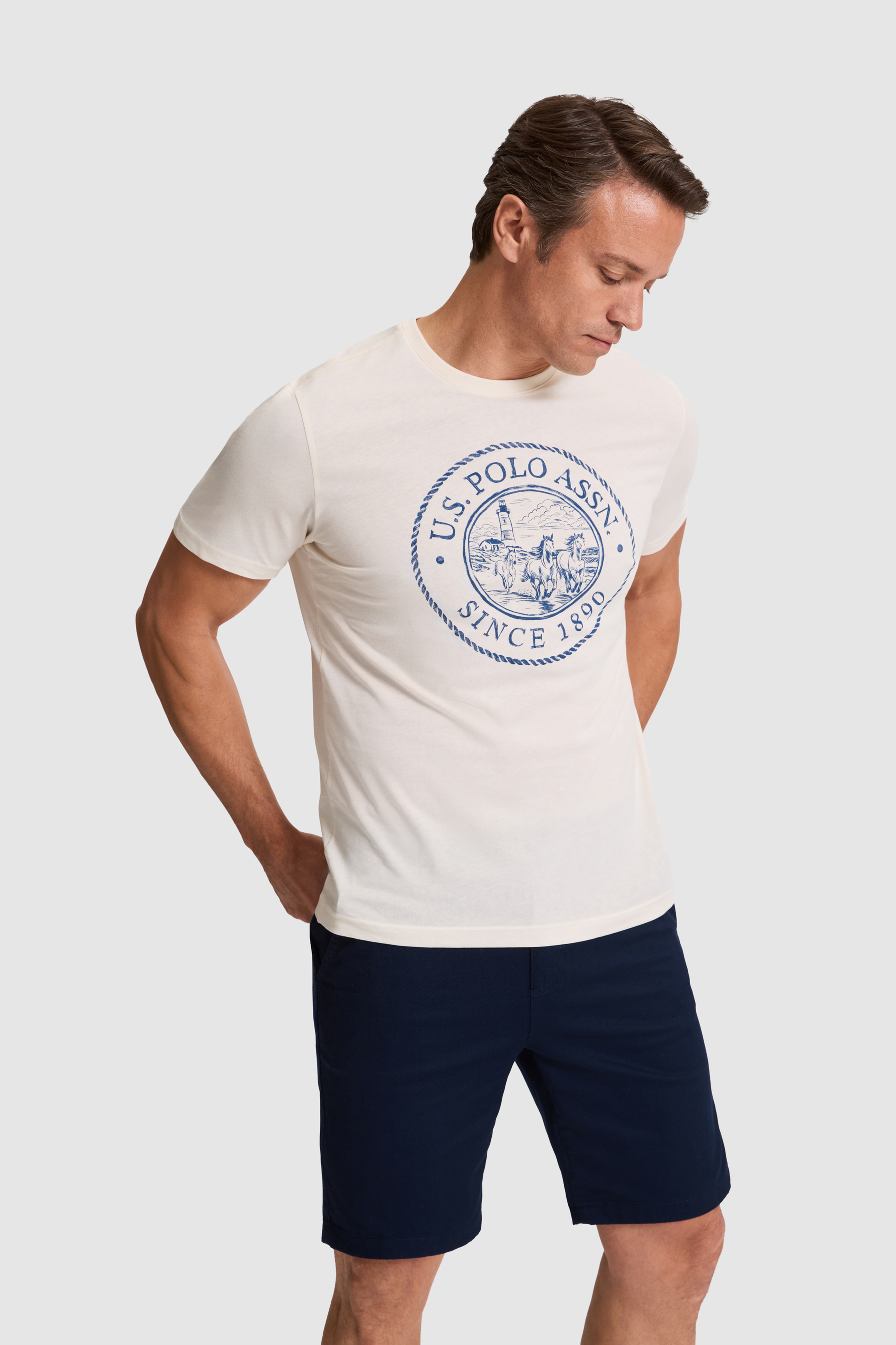 Erkek Krem Regular Fit Bisiklet YakaTişört - Image 3