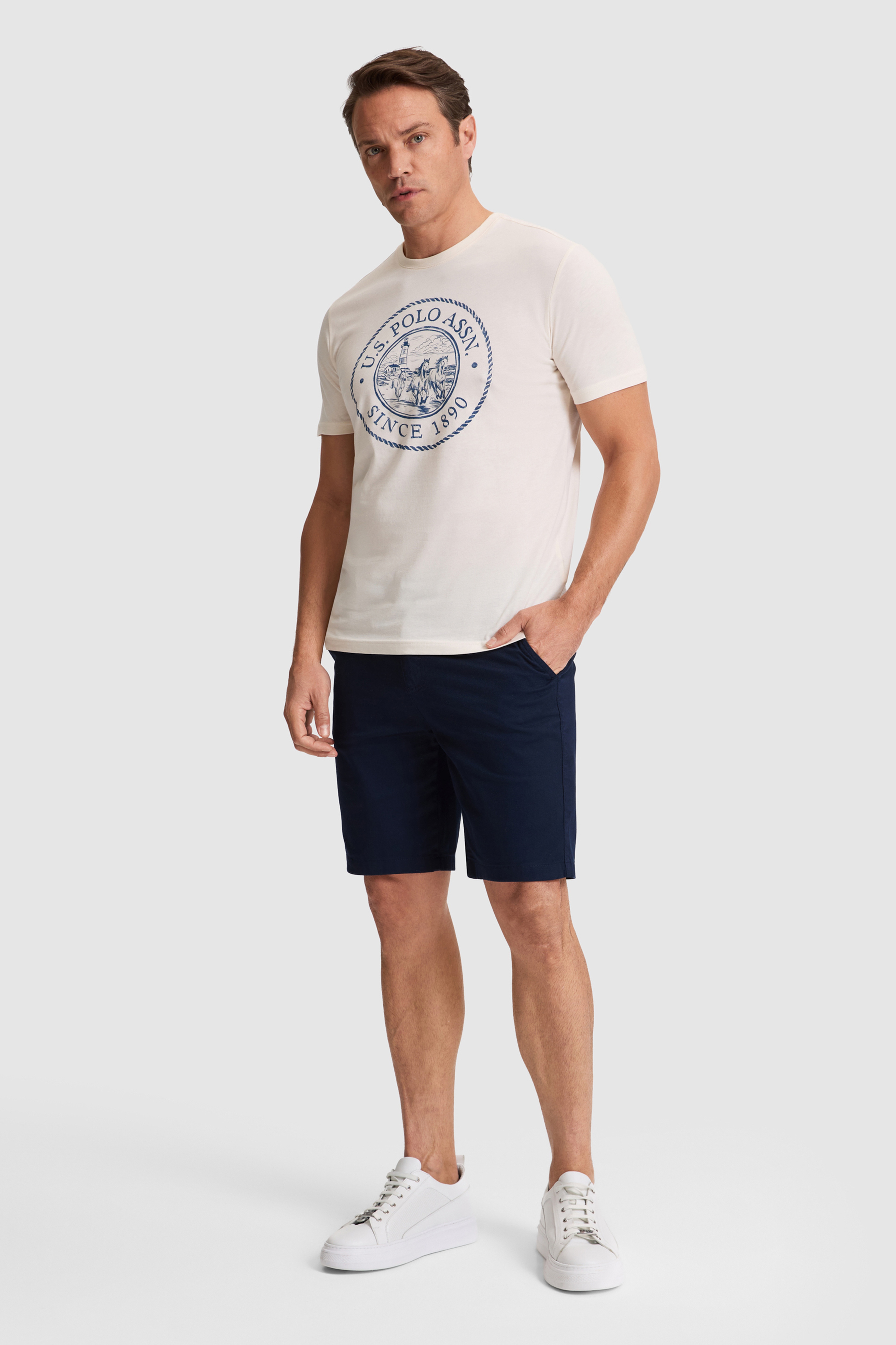 Erkek Krem Regular Fit Bisiklet YakaTişört - Image 4