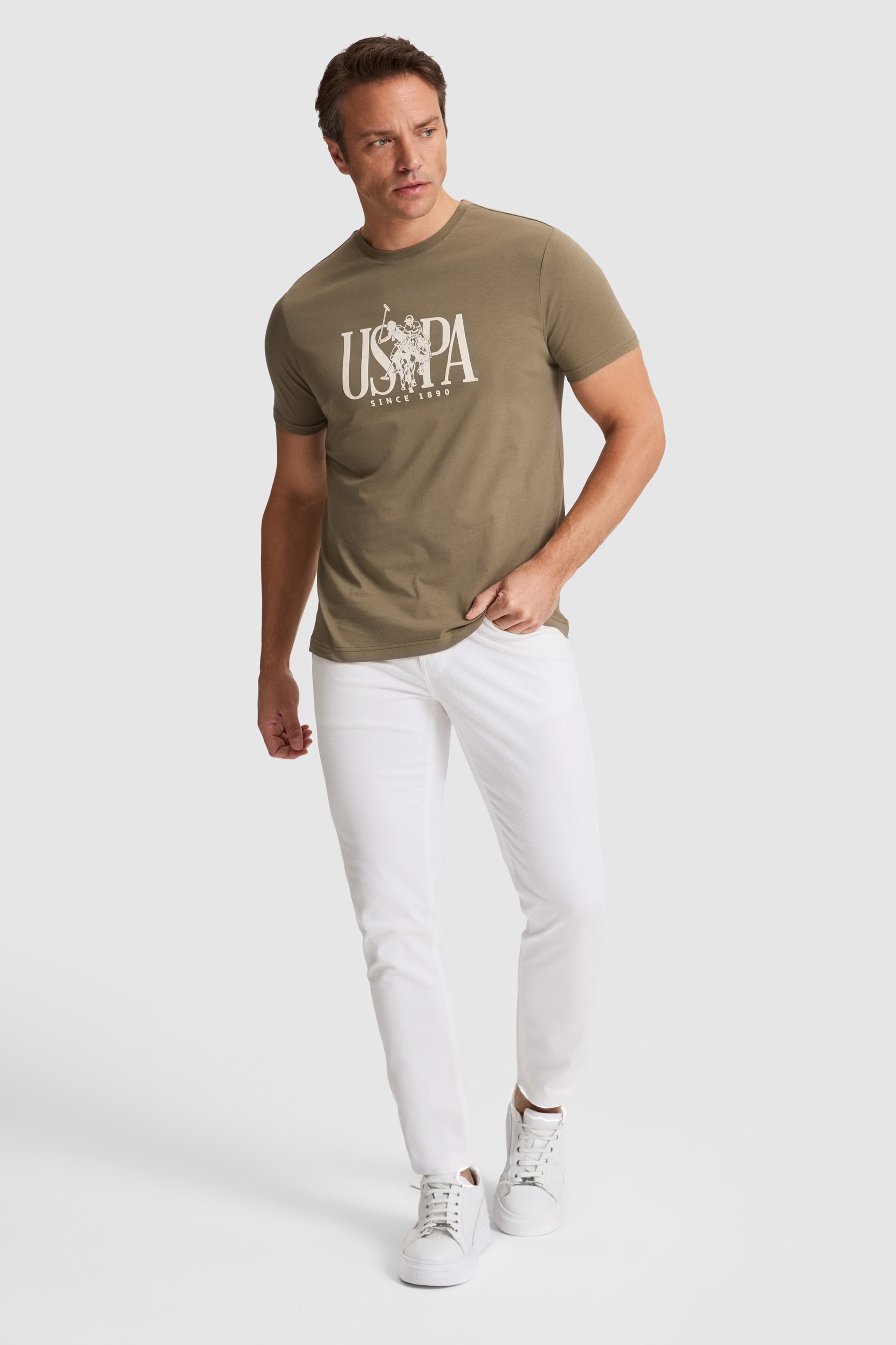 Erkek Haki Regular Fit Bisiklet Yaka Tişört - Image 4