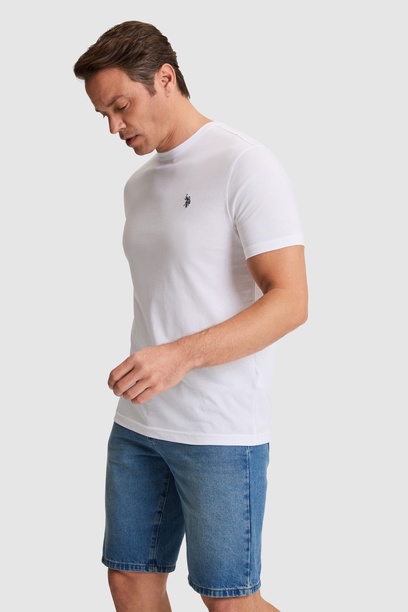 Erkek Beyaz Regular Fit Bisiklet YakaTişört