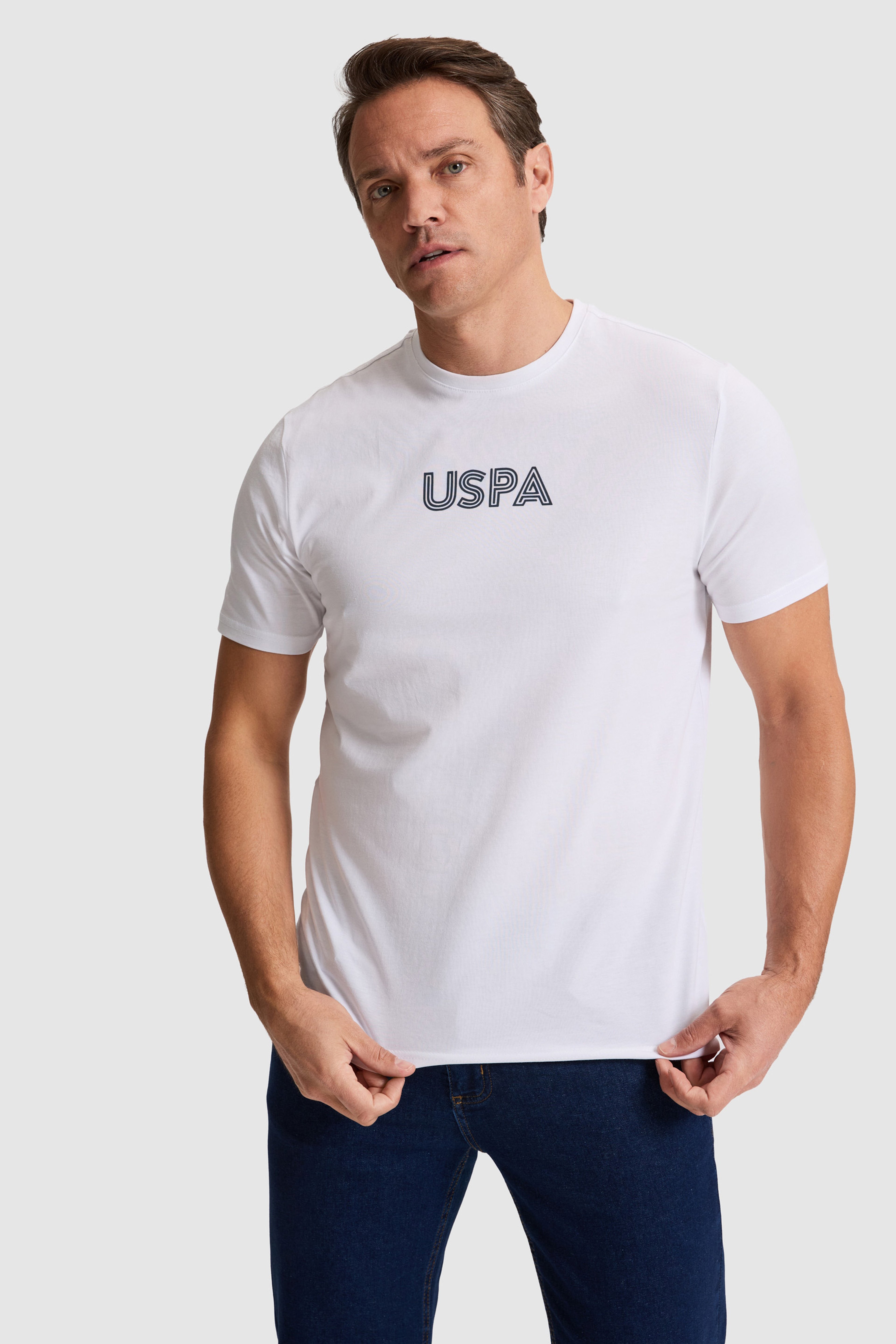 Erkek Beyaz Regular Fit Bisiklet Yaka Basic Tişört - Image 1