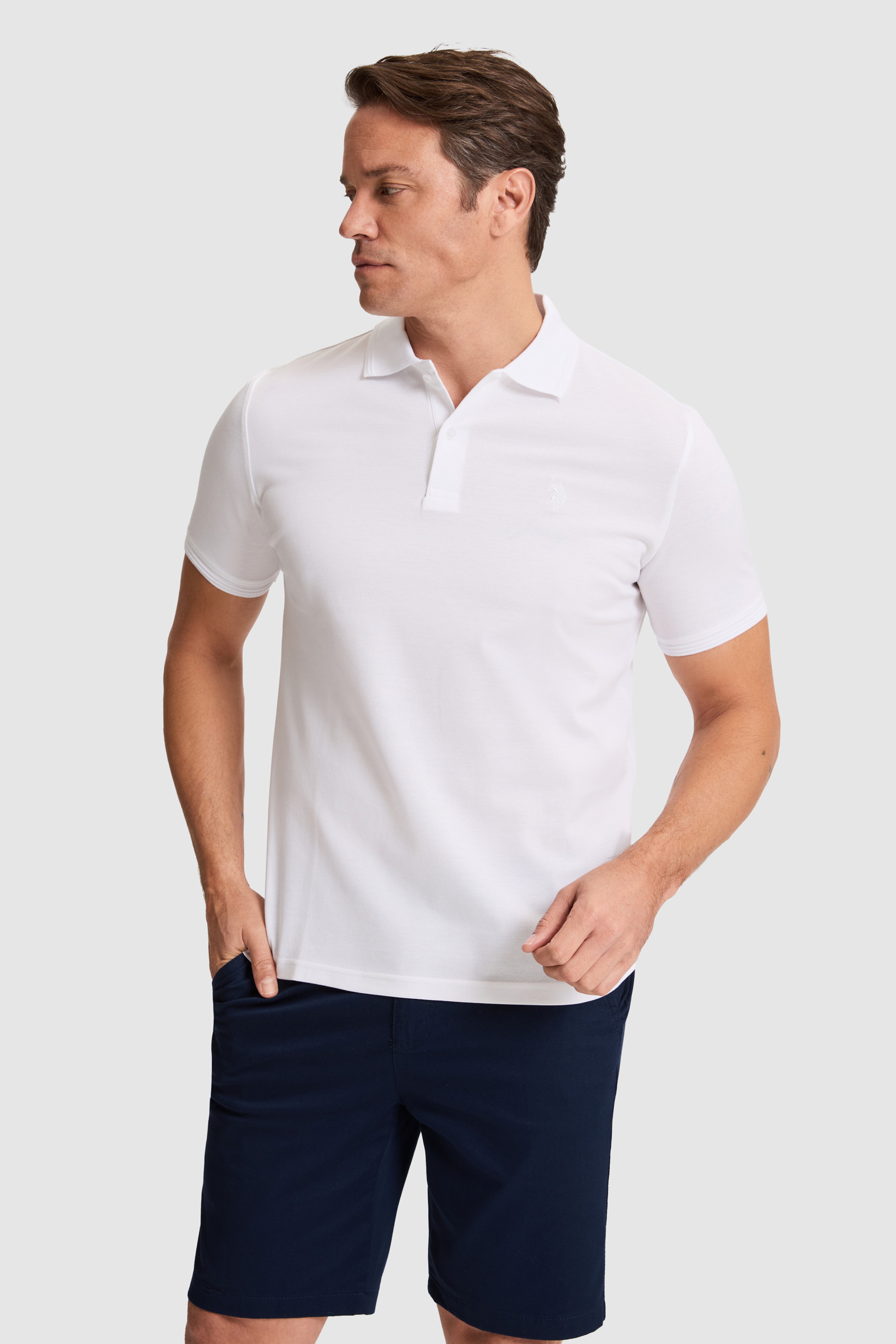 Erkek Beyaz Regular Fit Polo Yaka Basic Tişört