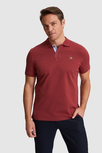 Erkek Vişne Regular Fit Polo Yaka Basic Tişört