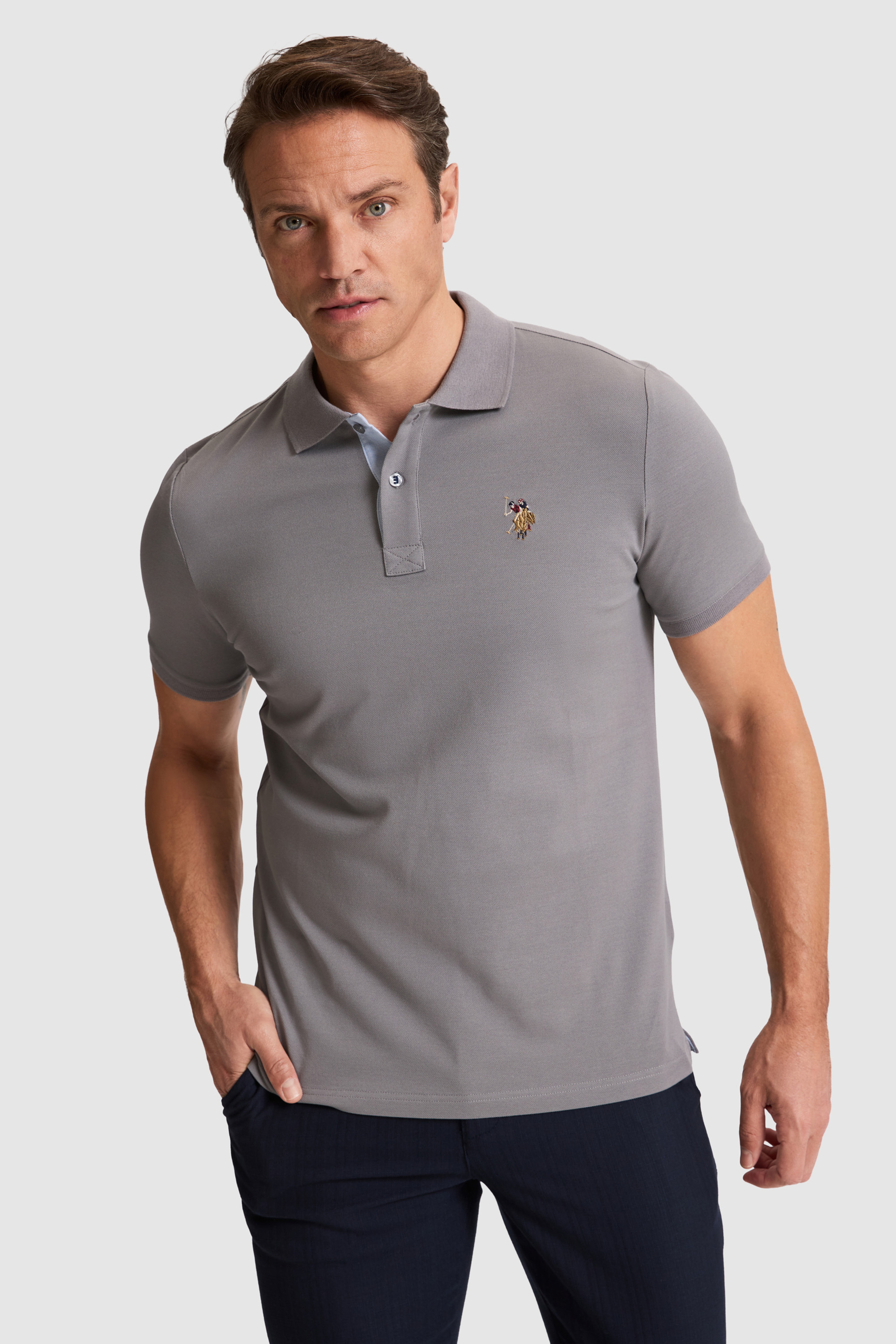 Erkek Gri Regular Fit Polo Yaka Basic Tişört
