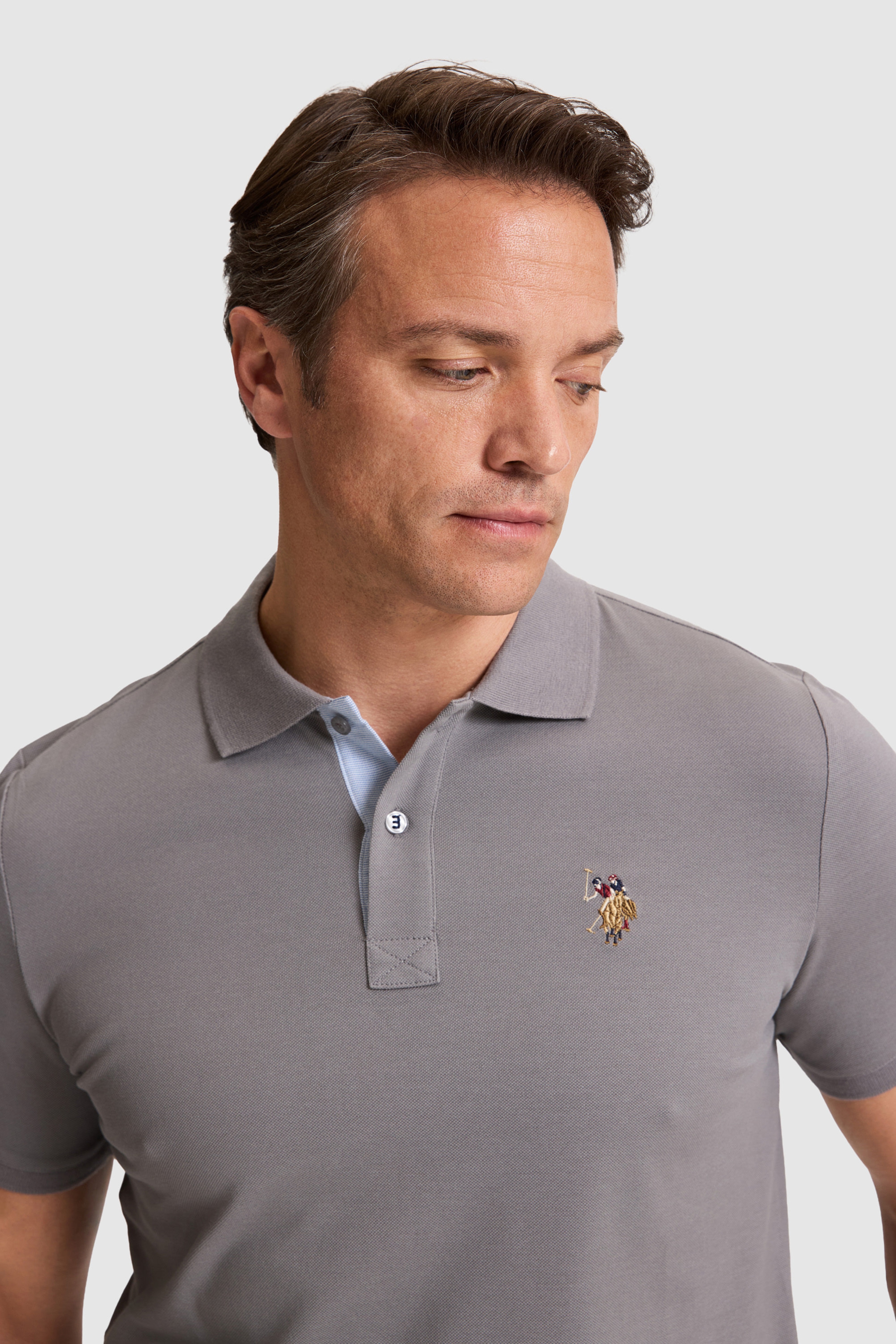 Erkek Gri Regular Fit Polo Yaka Basic Tişört - Image 2