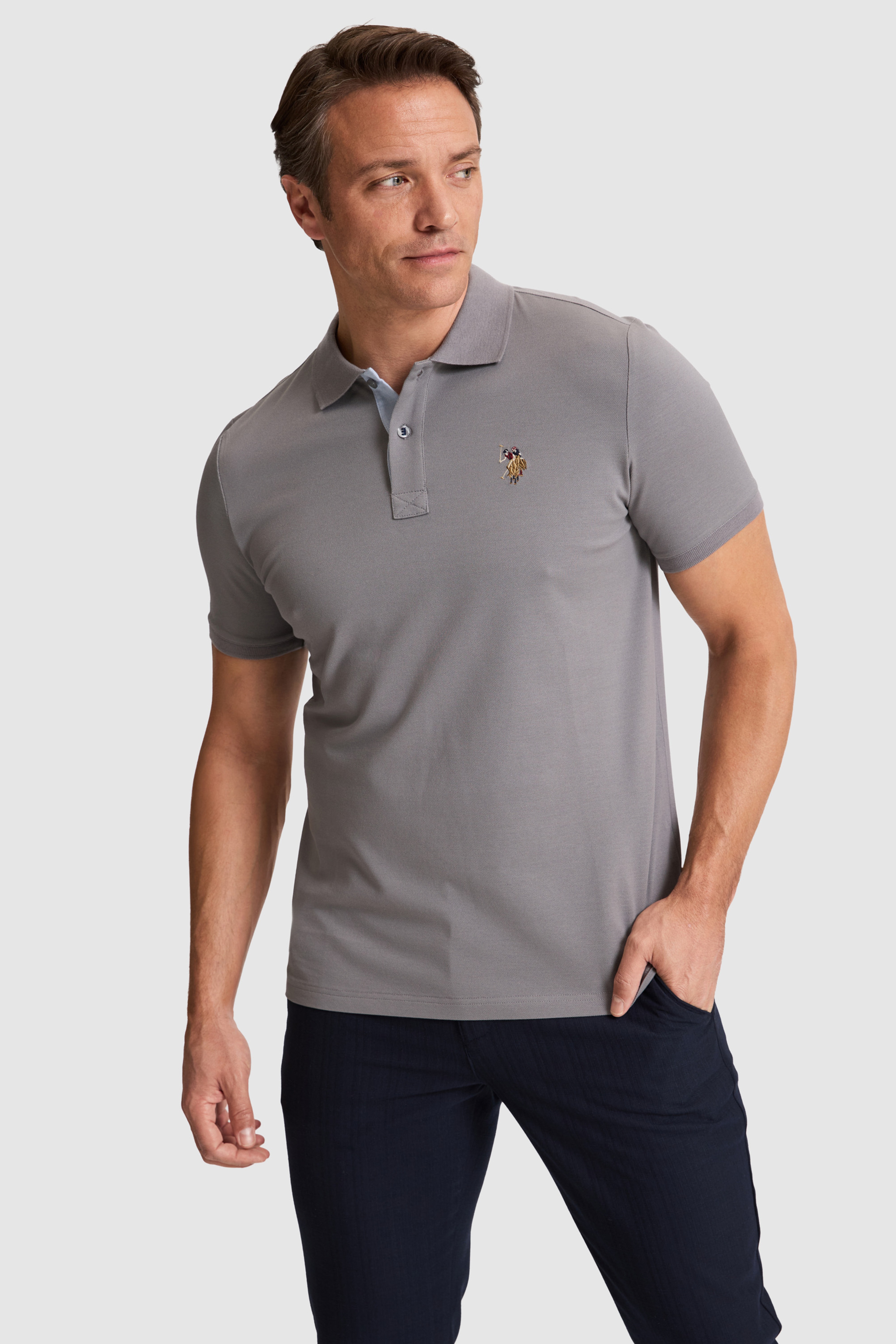 Erkek Gri Regular Fit Polo Yaka Basic Tişört