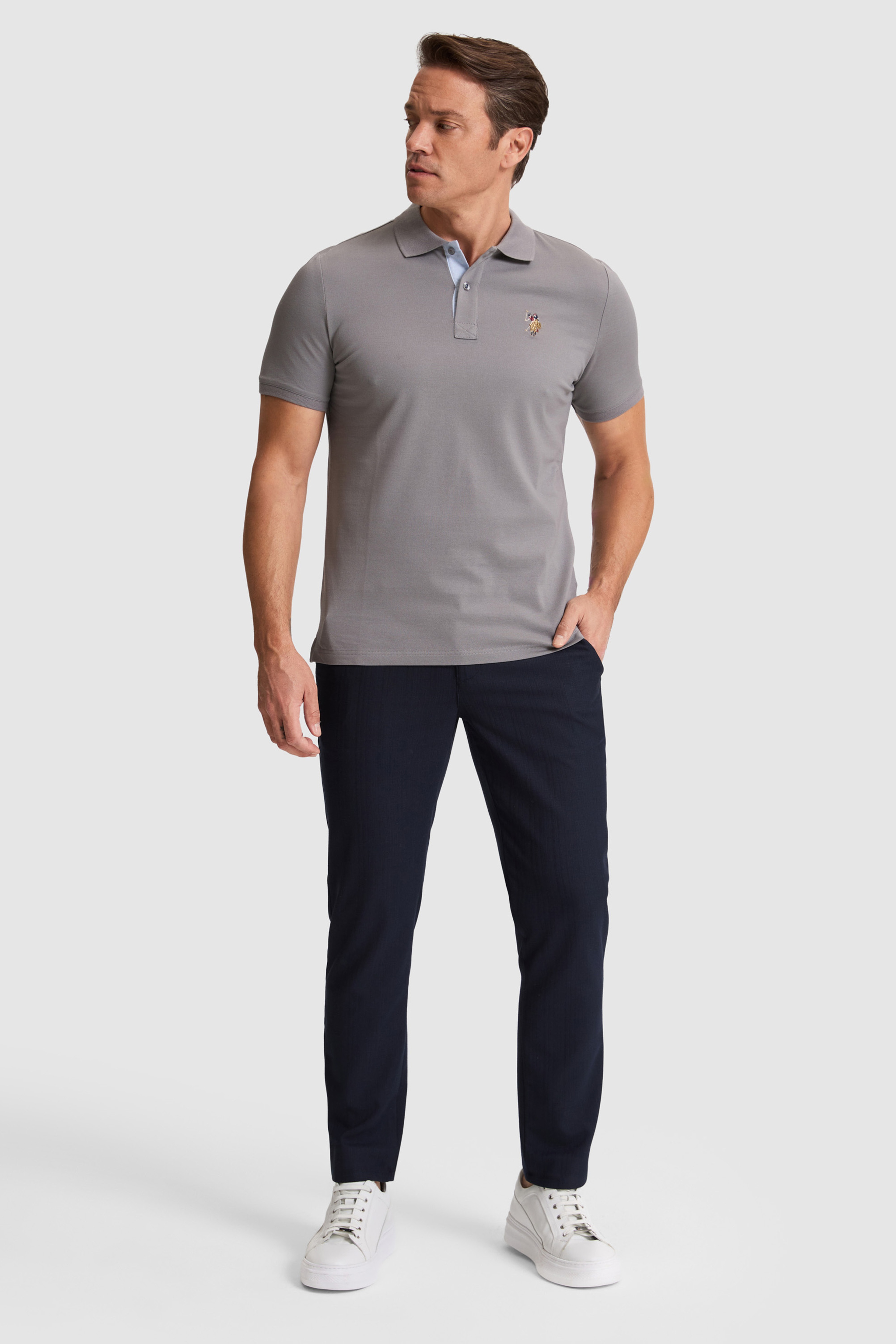 Erkek Gri Regular Fit Polo Yaka Basic Tişört