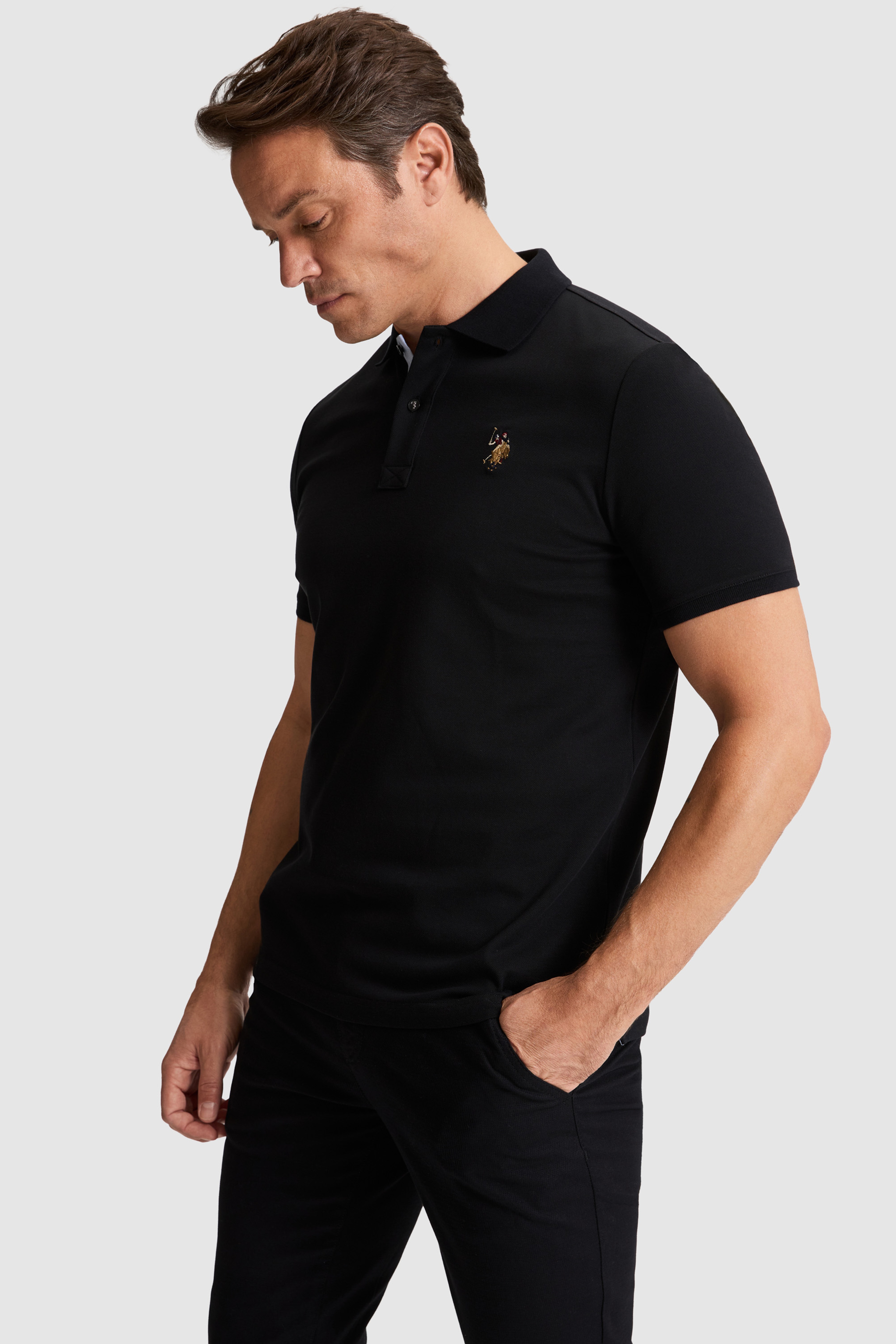 Erkek Siyah Regular Fit Polo Yaka Basic Tişört
