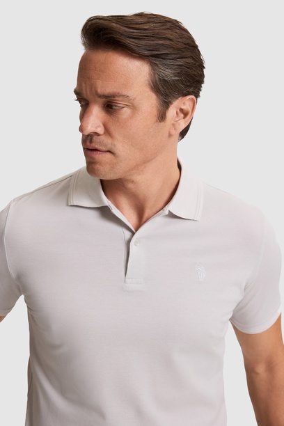 Erkek Açık Gri Regular Fit Polo Yaka Basic Tişört