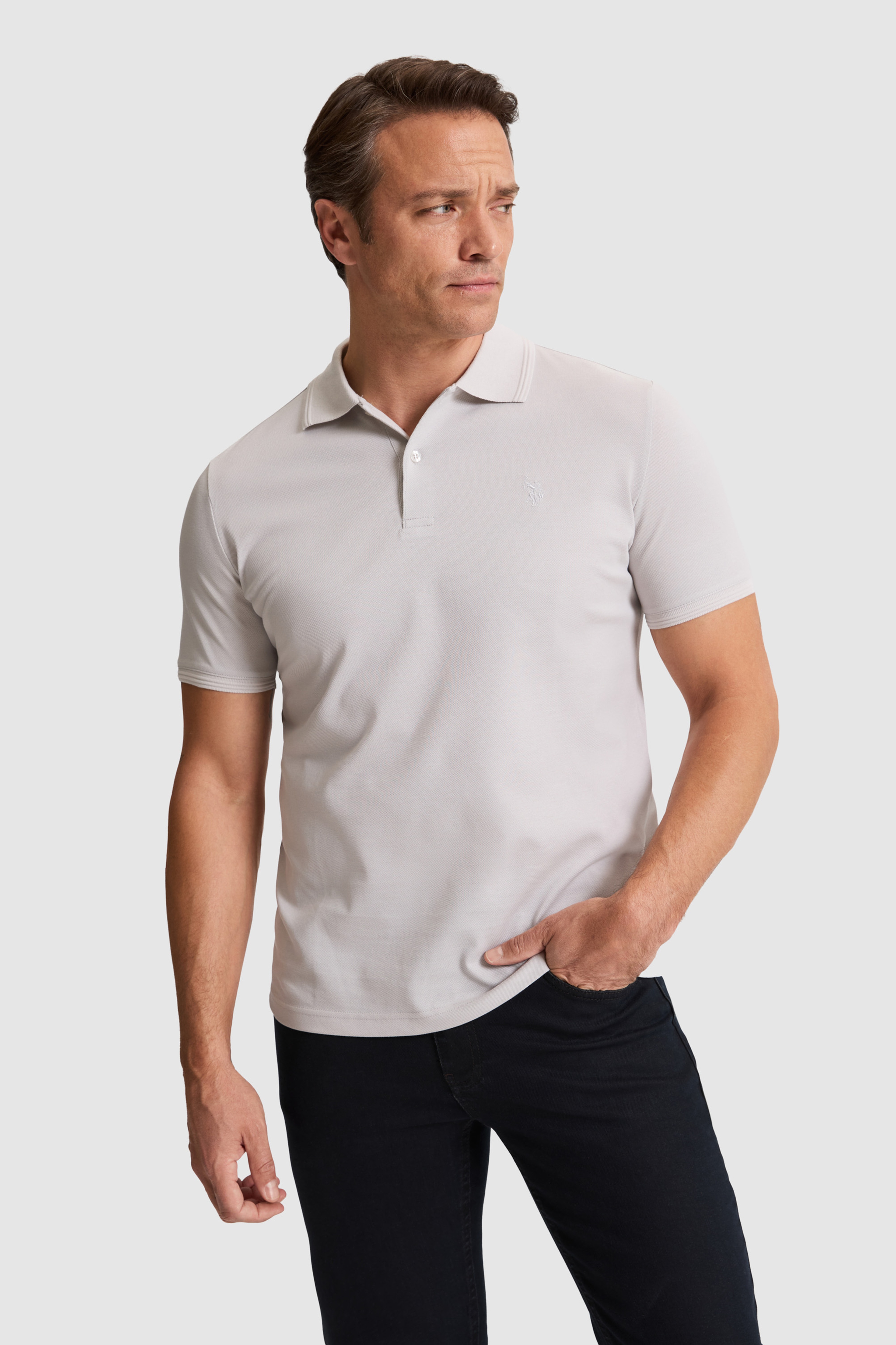 Erkek Açık Gri Regular Fit Polo Yaka Basic Tişört - Image 3