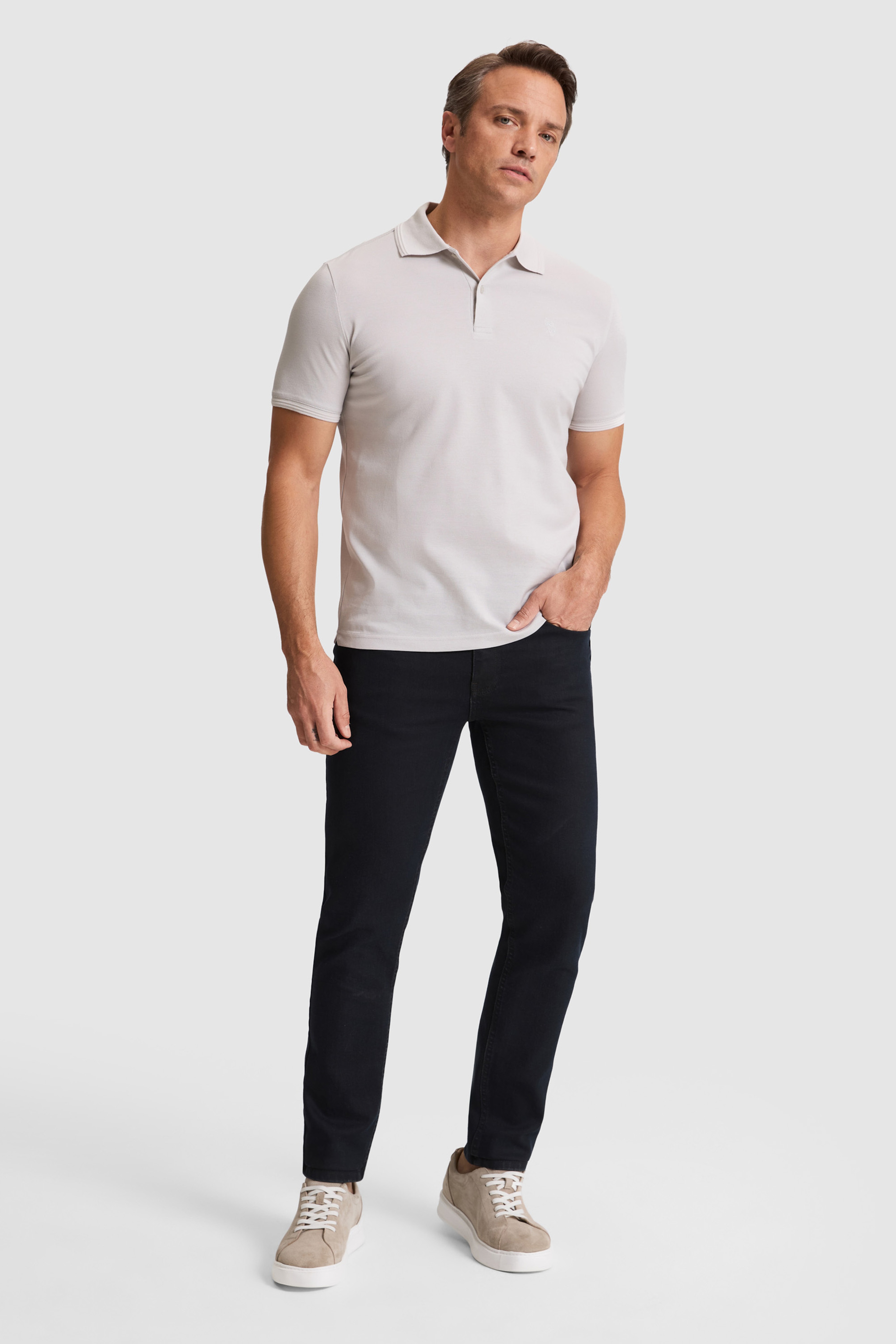 Erkek Açık Gri Regular Fit Polo Yaka Basic Tişört - Image 4