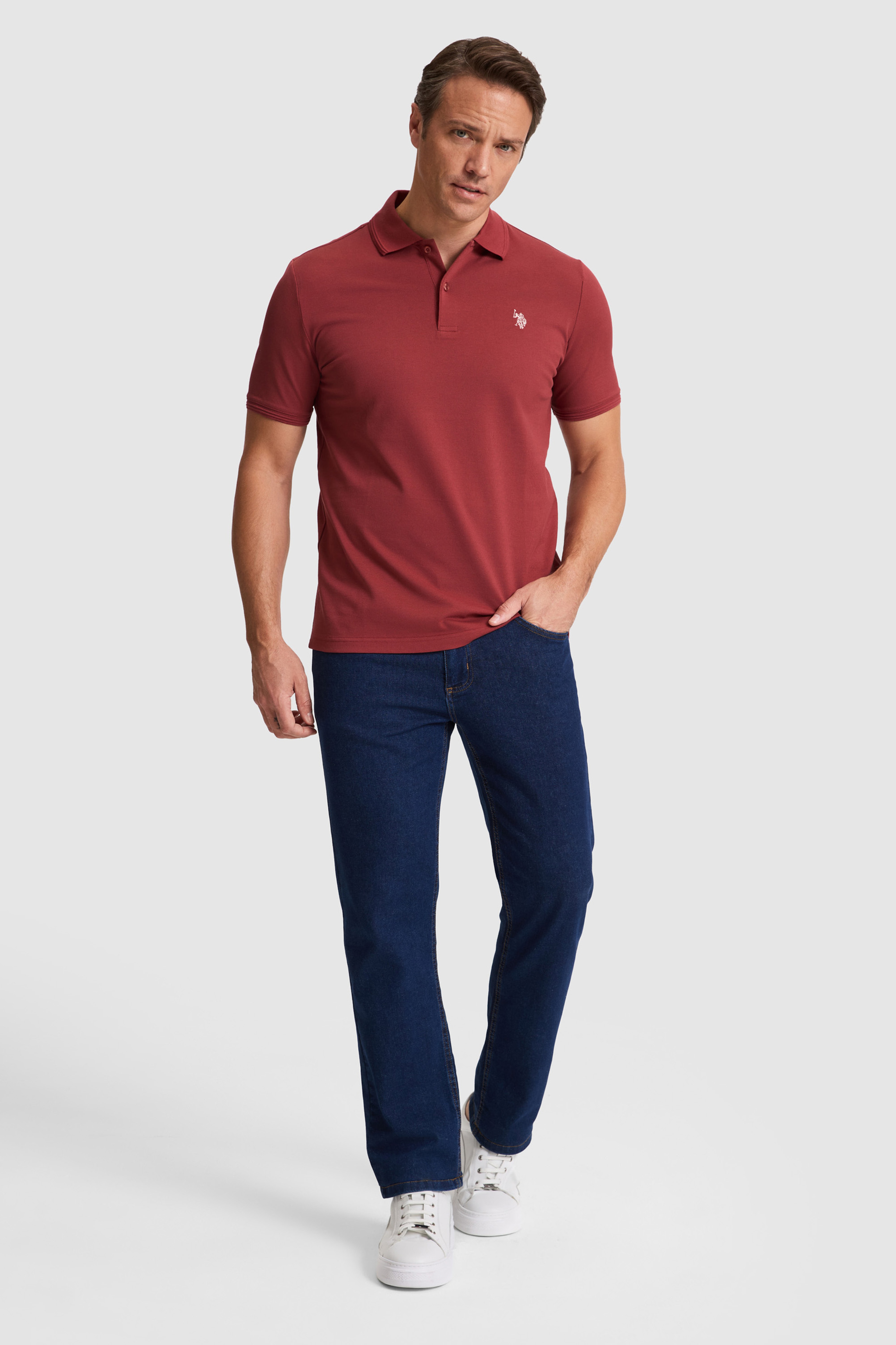 Erkek Vişne Regular Fit Polo Yaka Basic Tişört