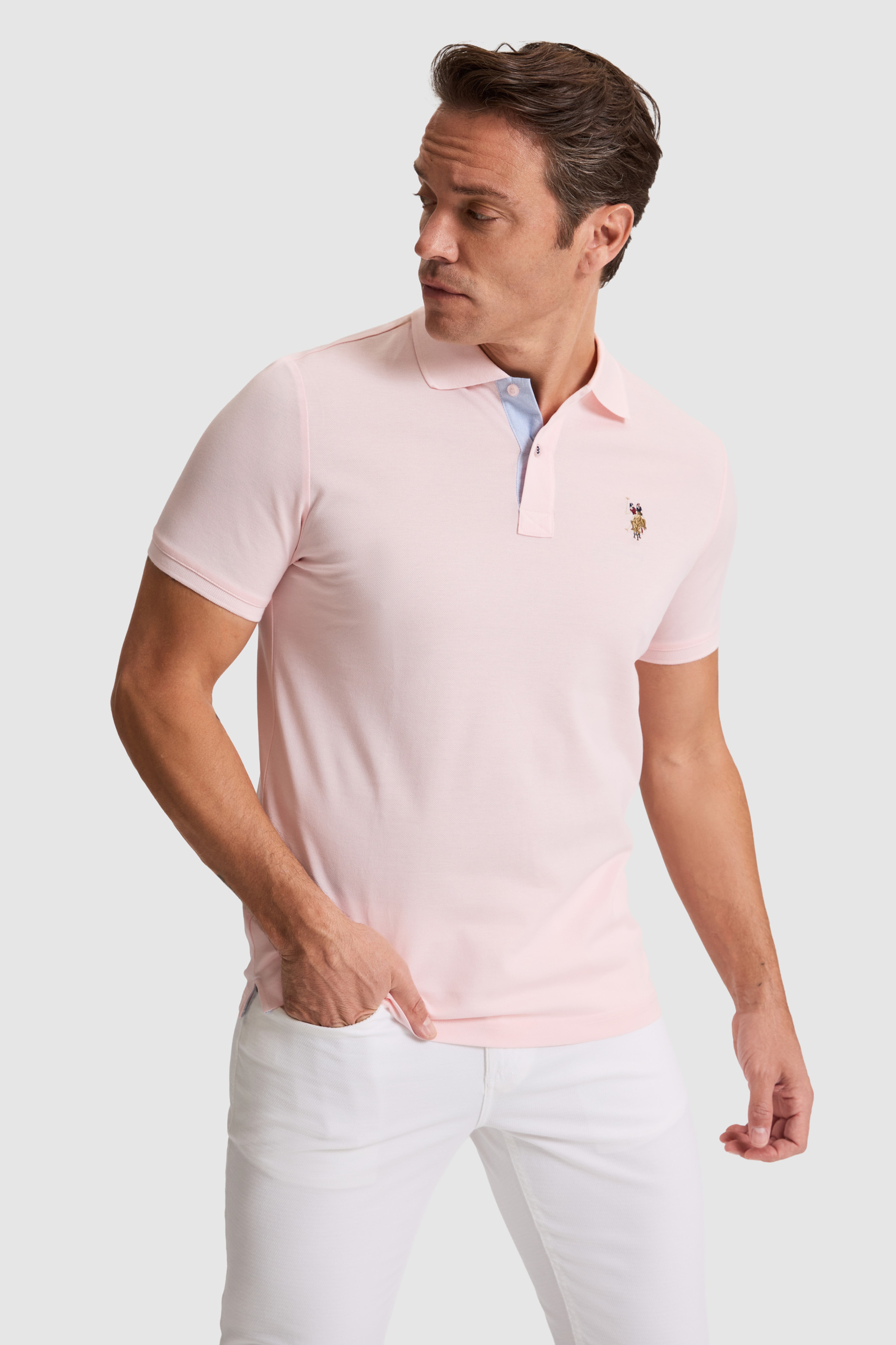 Erkek Açık Pembe Regular Fit Polo Yaka Basic Tişört - Image 3
