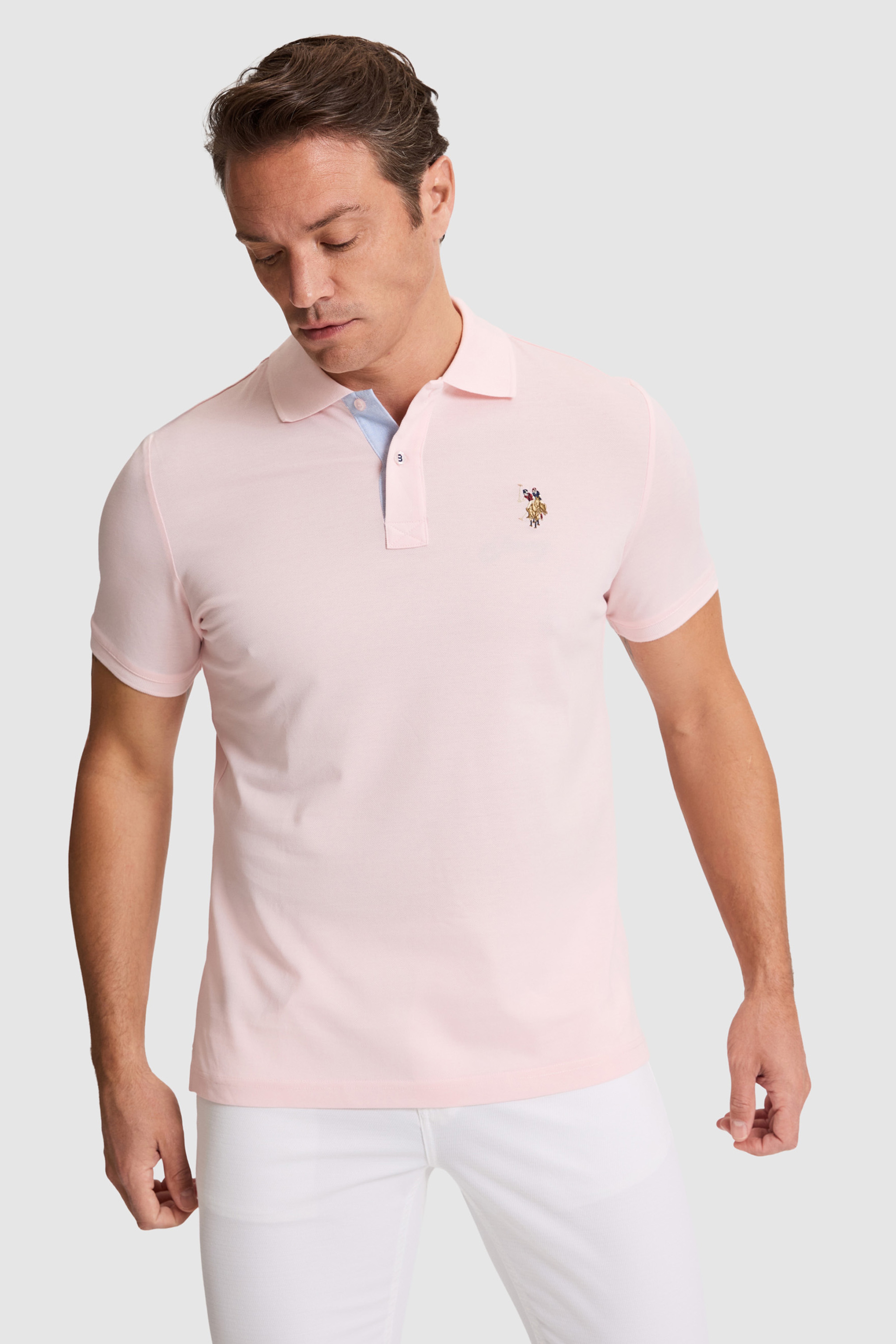 Erkek Açık Pembe Regular Fit Polo Yaka Basic Tişört - Image 1