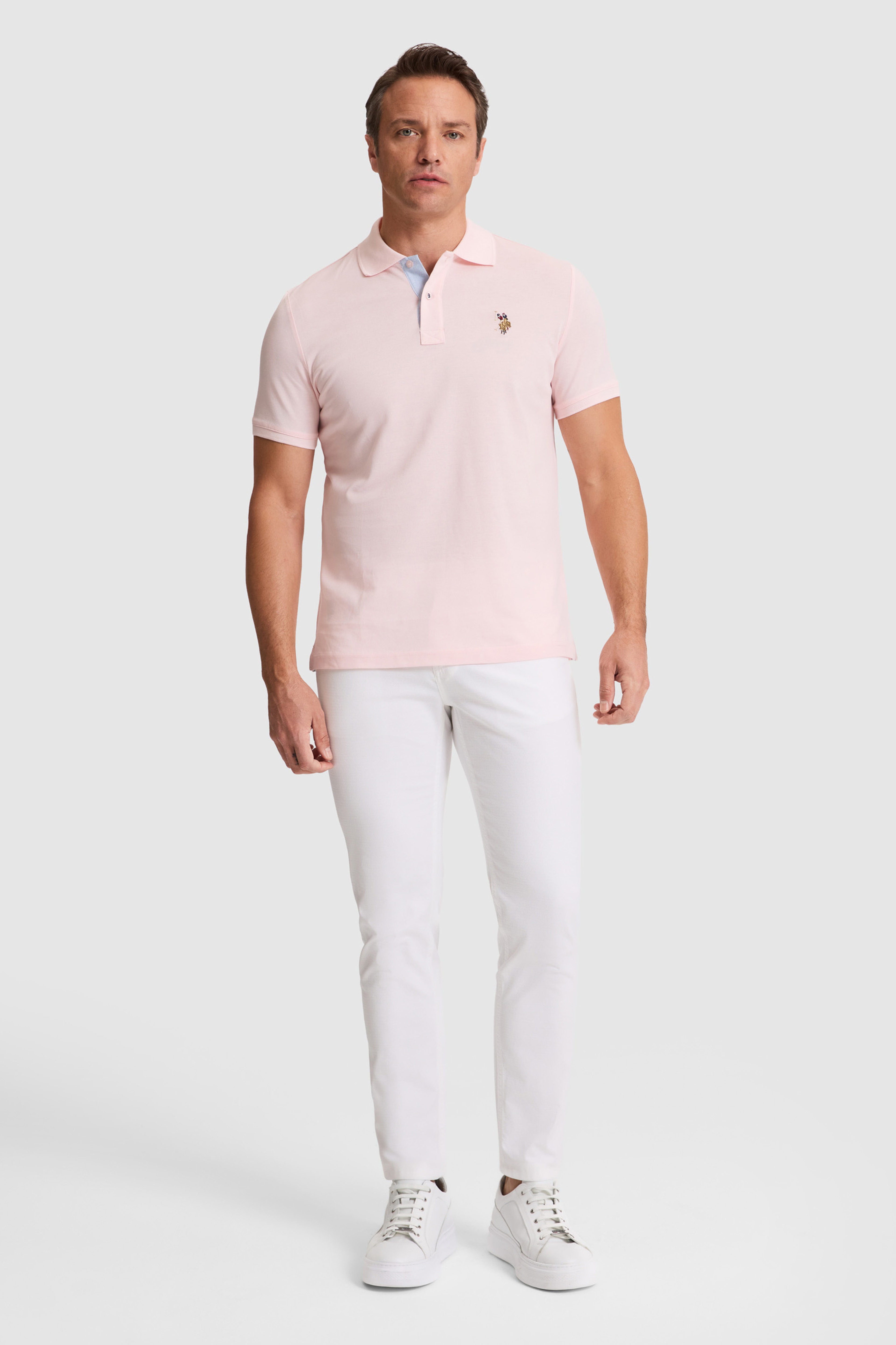 Erkek Açık Pembe Regular Fit Polo Yaka Basic Tişört - Image 4