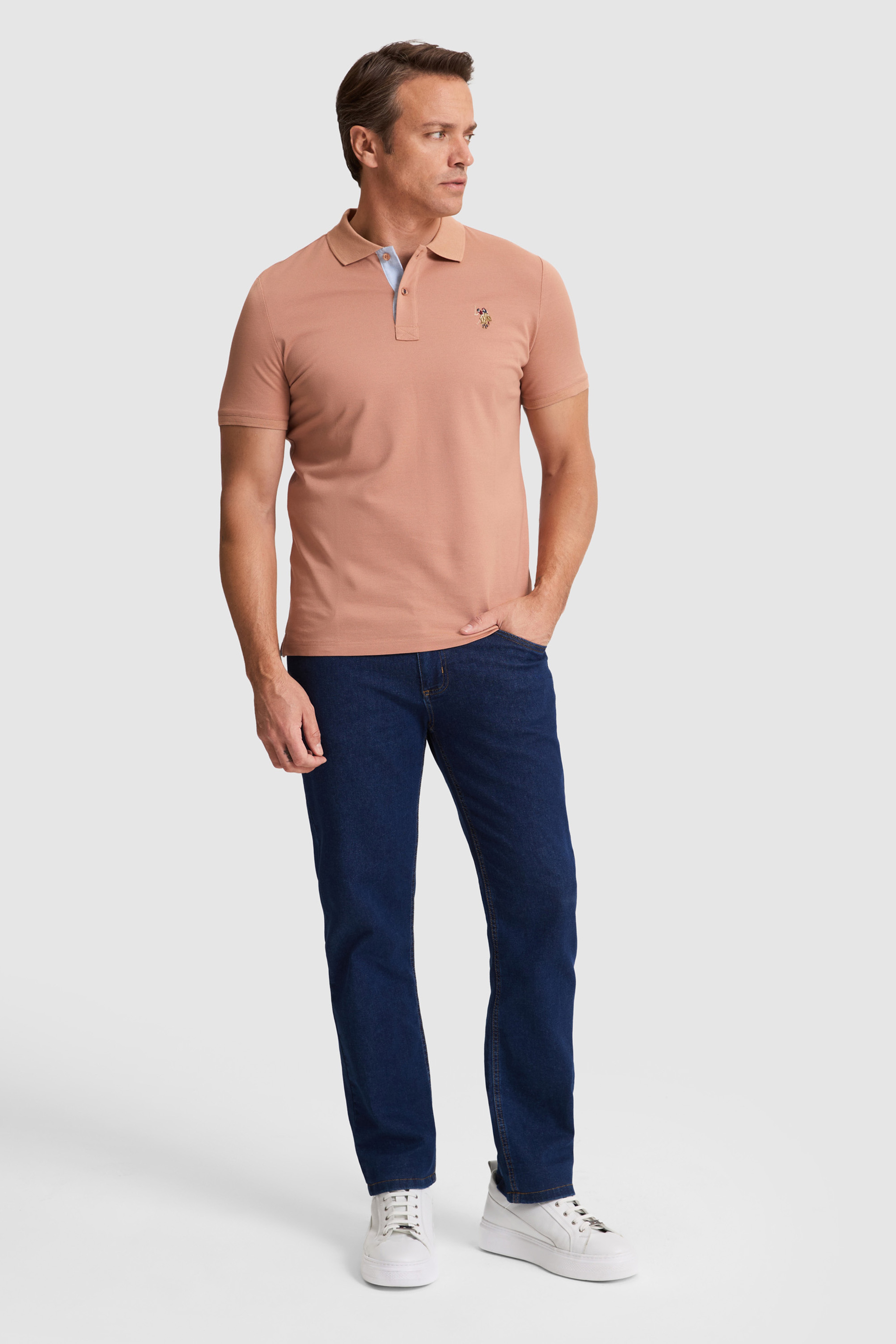 Erkek Pudra Regular Fit Polo Yaka Basic Tişört - Image 4