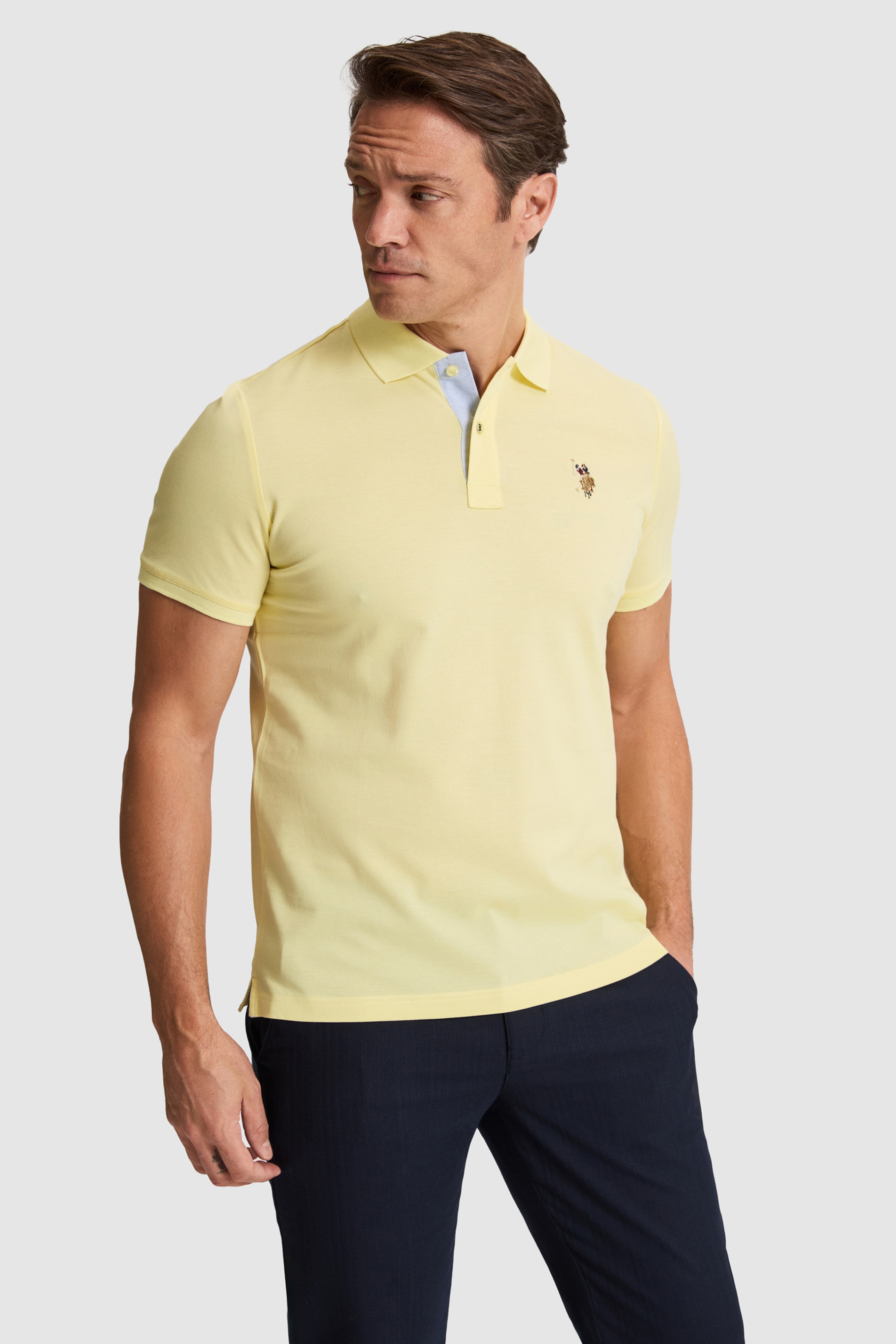 Erkek Açık Sarı Regular Fit Polo Yaka Basic Tişört