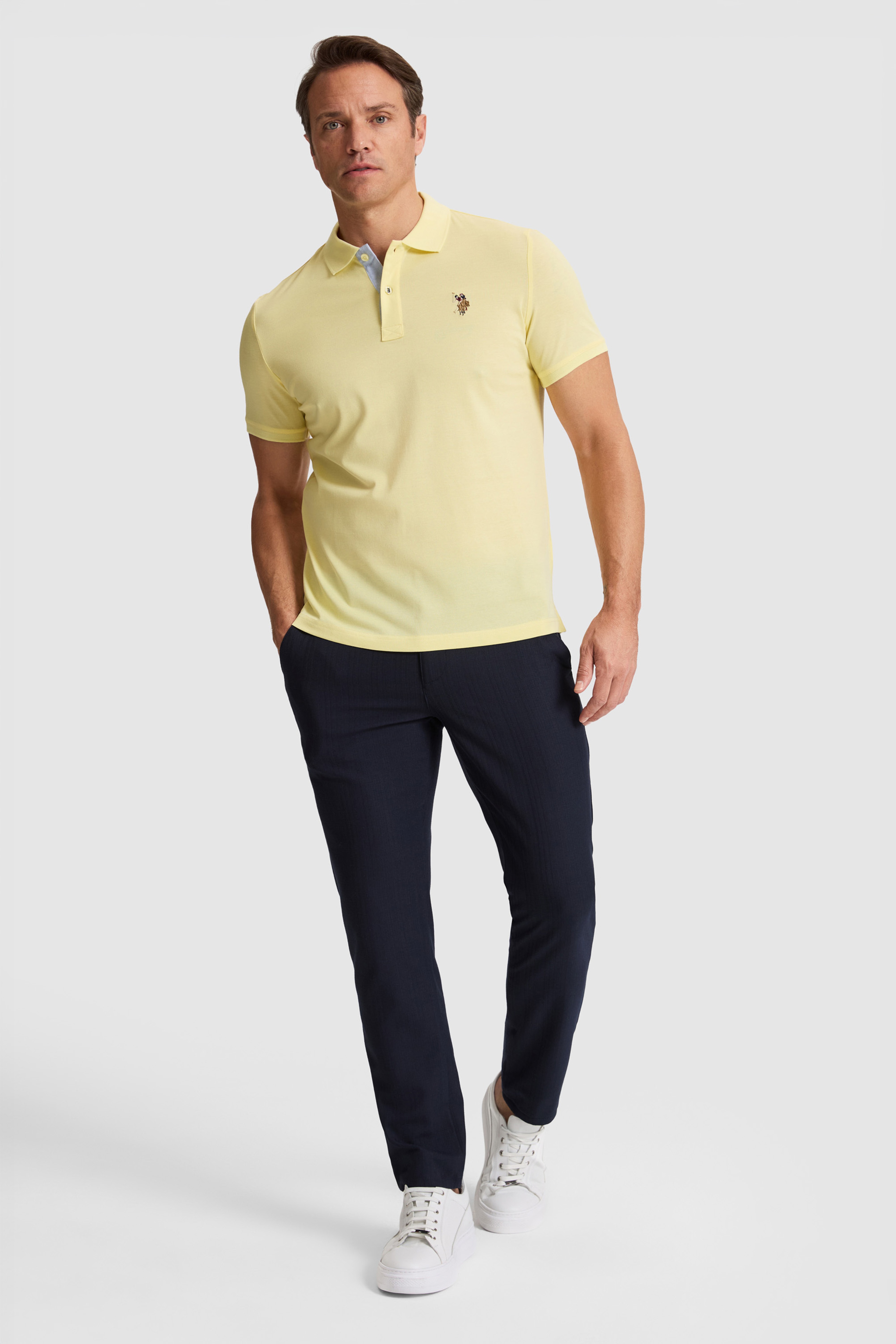Erkek Açık Sarı Regular Fit Polo Yaka Basic Tişört