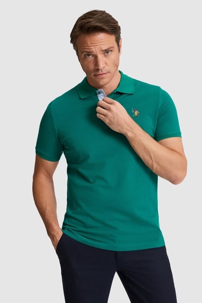 Erkek Koyu Yeşil Regular Fit Polo Yaka Basic Tişört