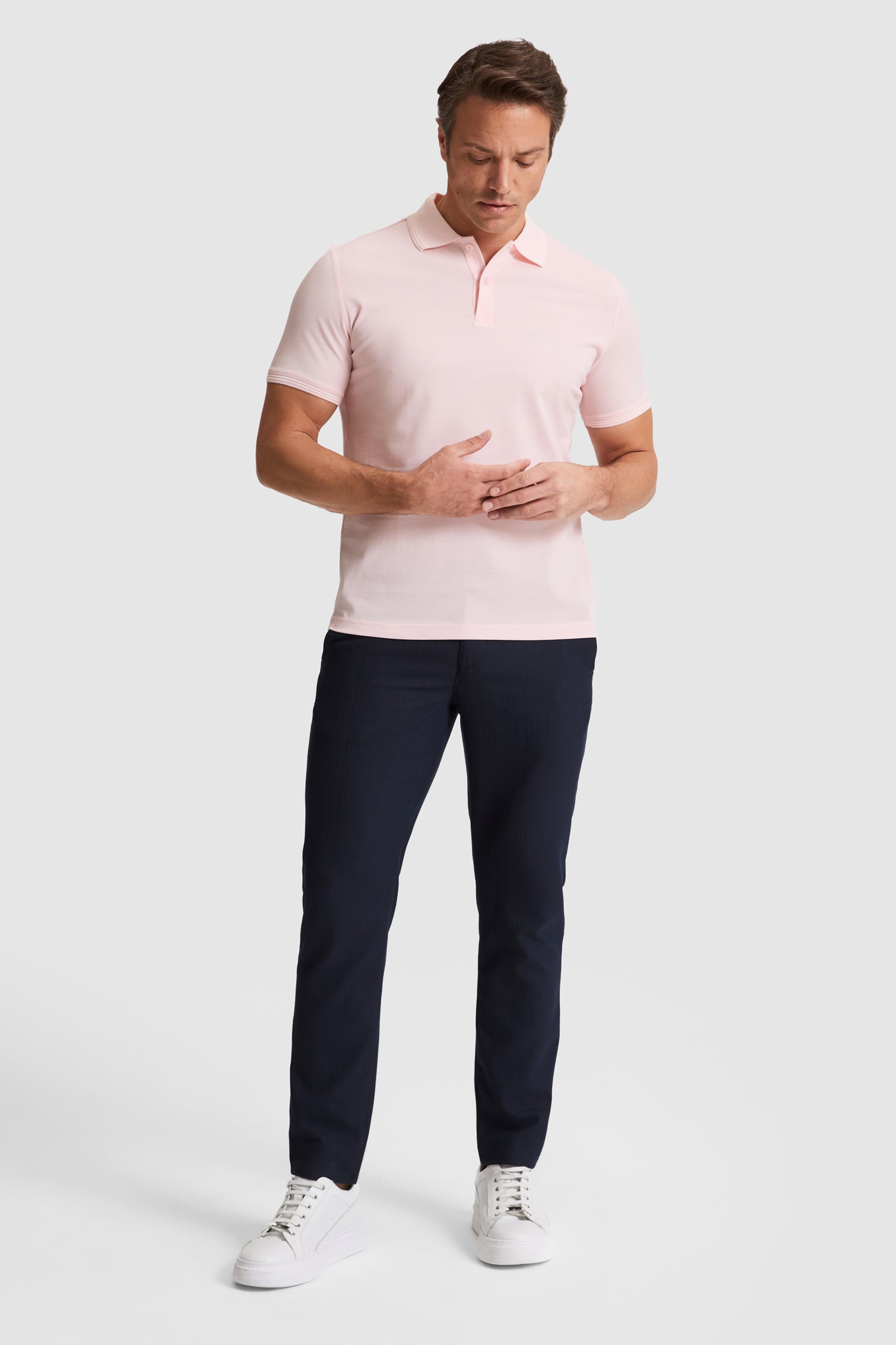 Erkek Açık Pembe Regular Fit Polo Yaka Basic Tişört - Image 4