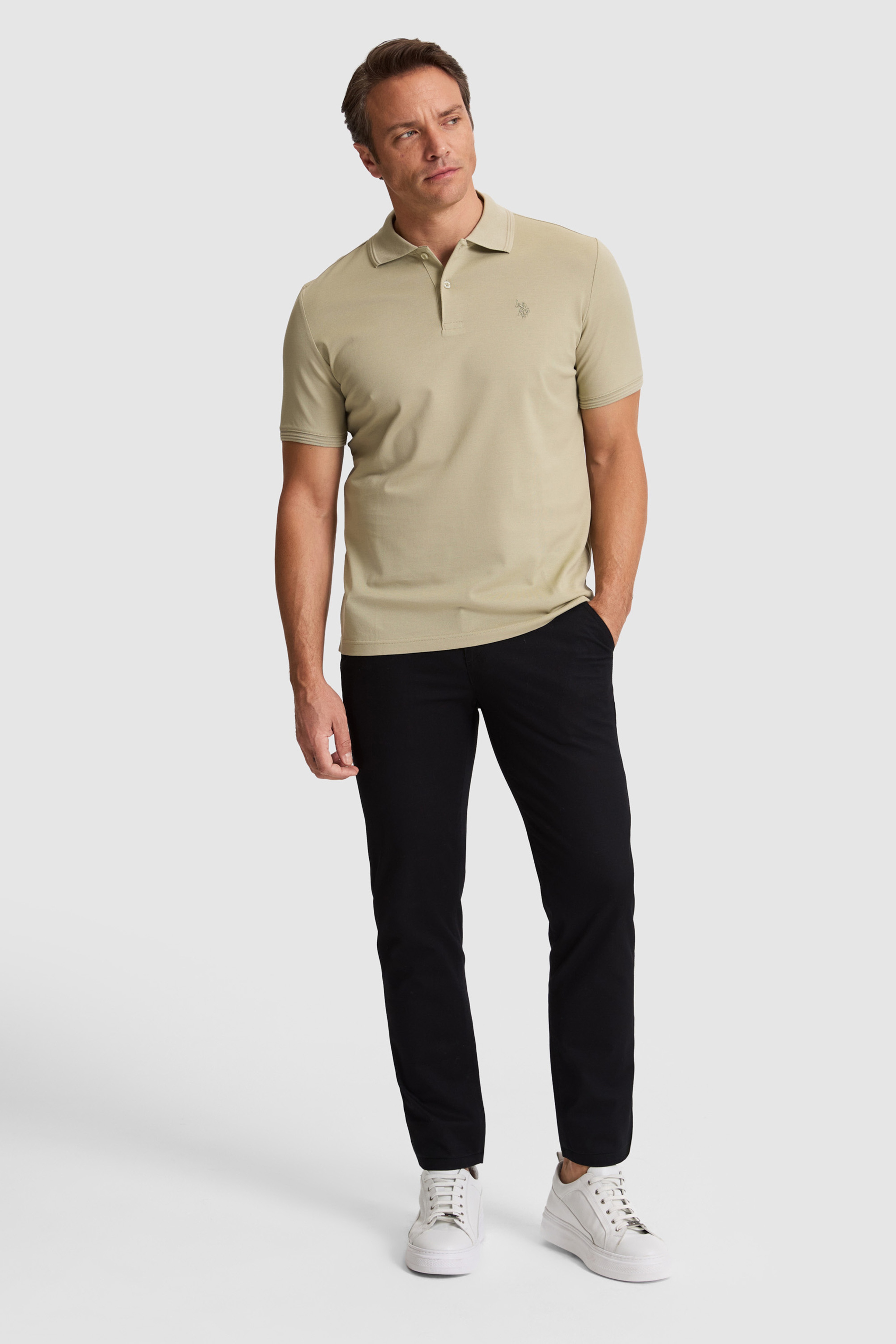 Erkek Açık Haki Regular Fit Polo Yaka Basic Tişört